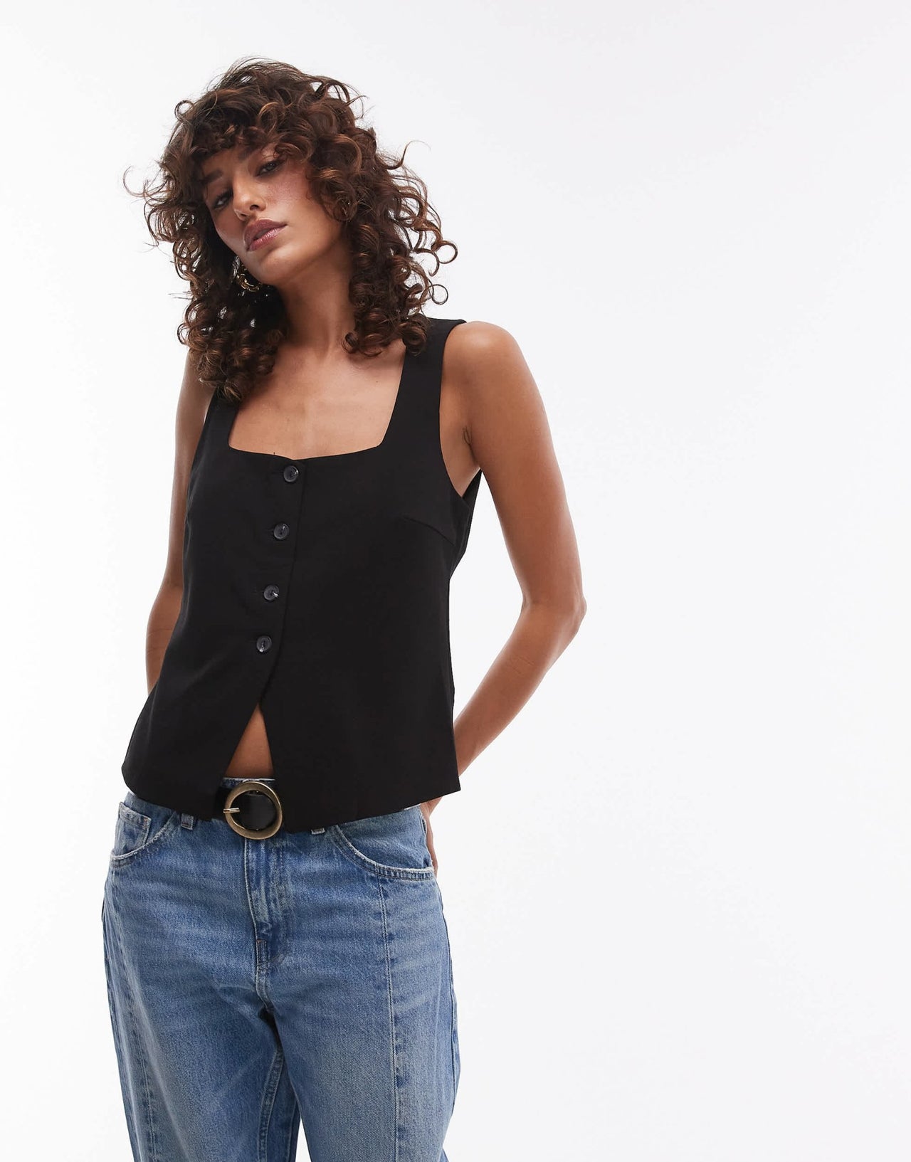 Mango square neck waistcoat in black - ASOS Sample Sale