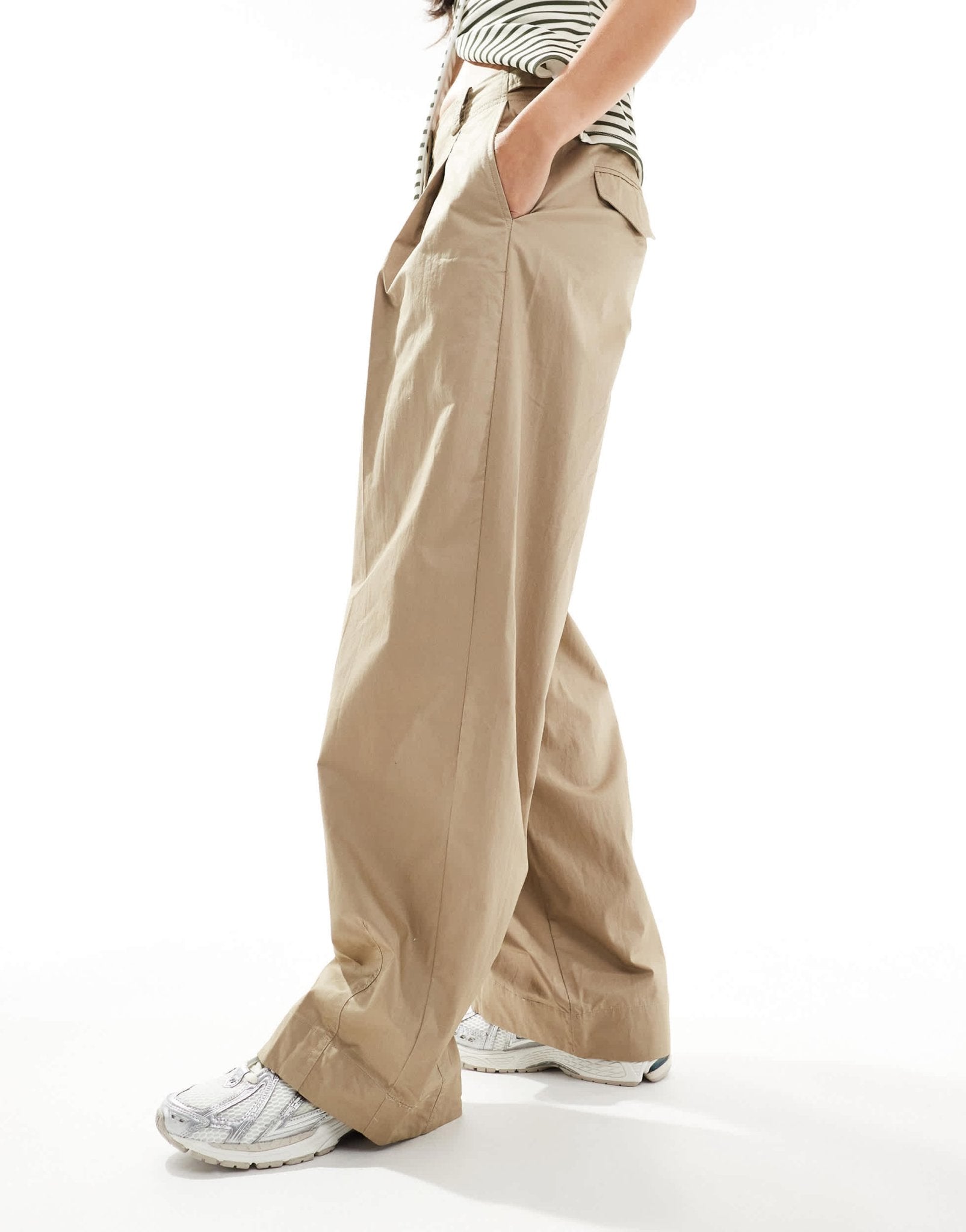 Mango straight leg button front slouchy trousers in beige - ASOS Sample Sale