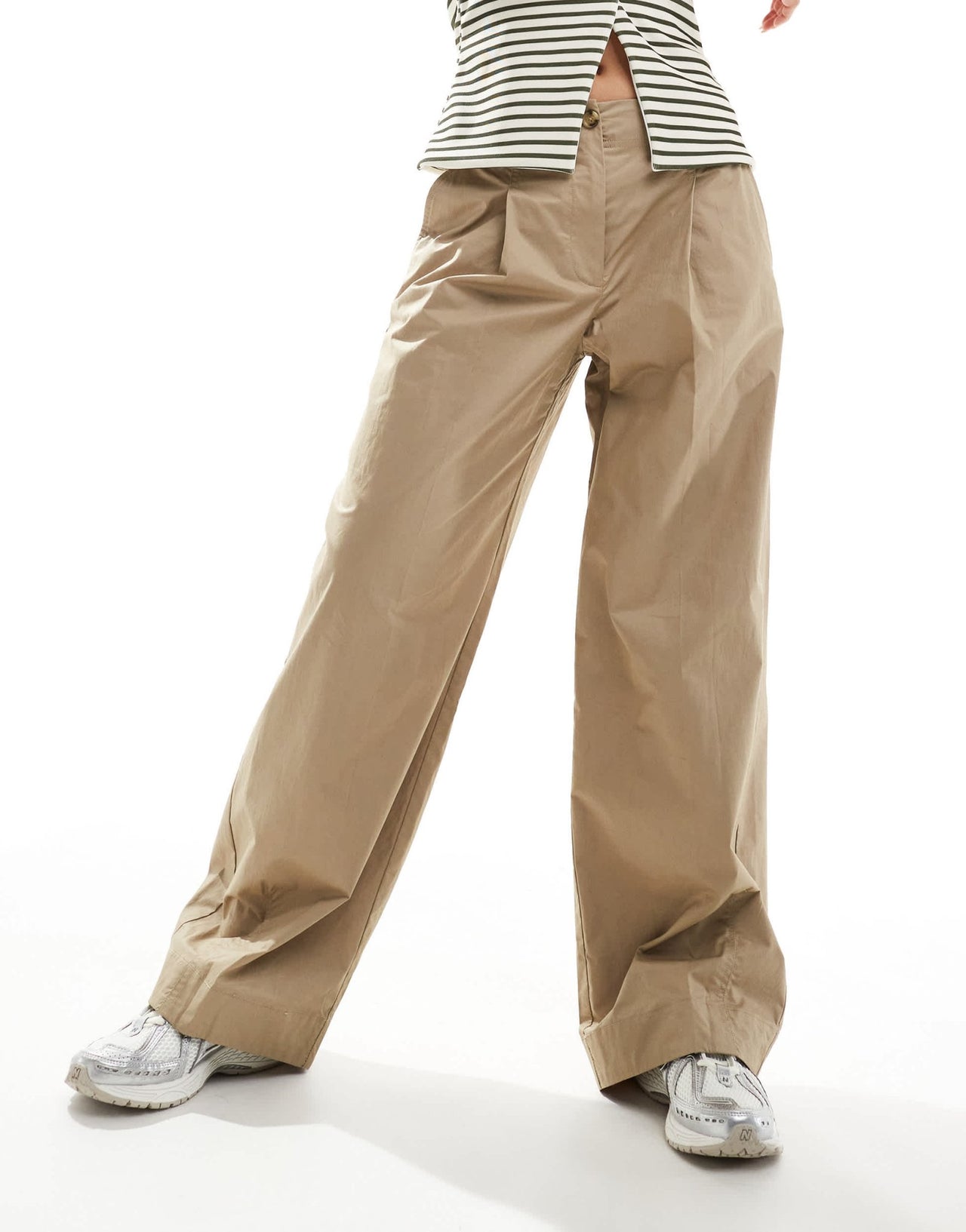 Mango straight leg button front slouchy trousers in beige - ASOS Sample Sale