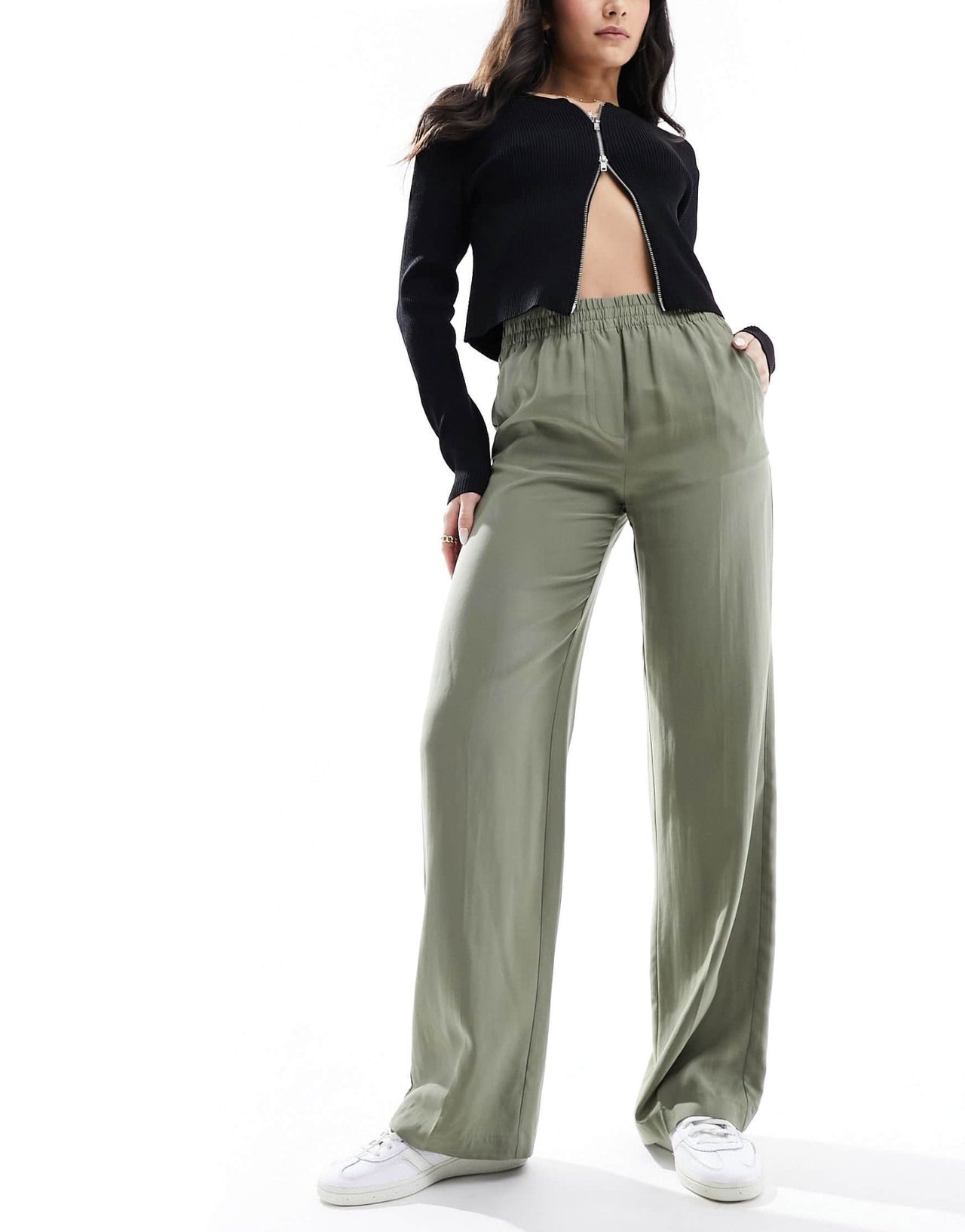 Mango straight leg linen trousers in khaki - ASOS Sample Sale
