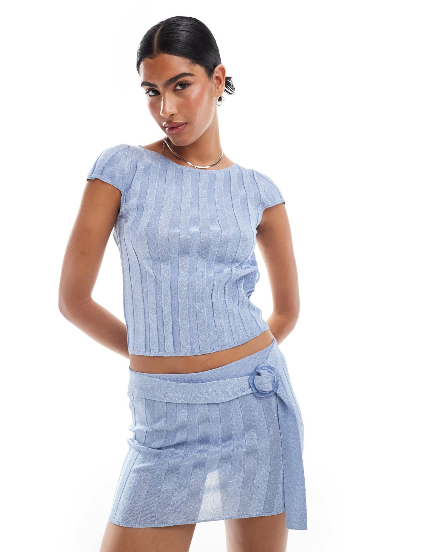 Mango stripe low back co - ord t-shirt in blue - ASOS Sample Sale