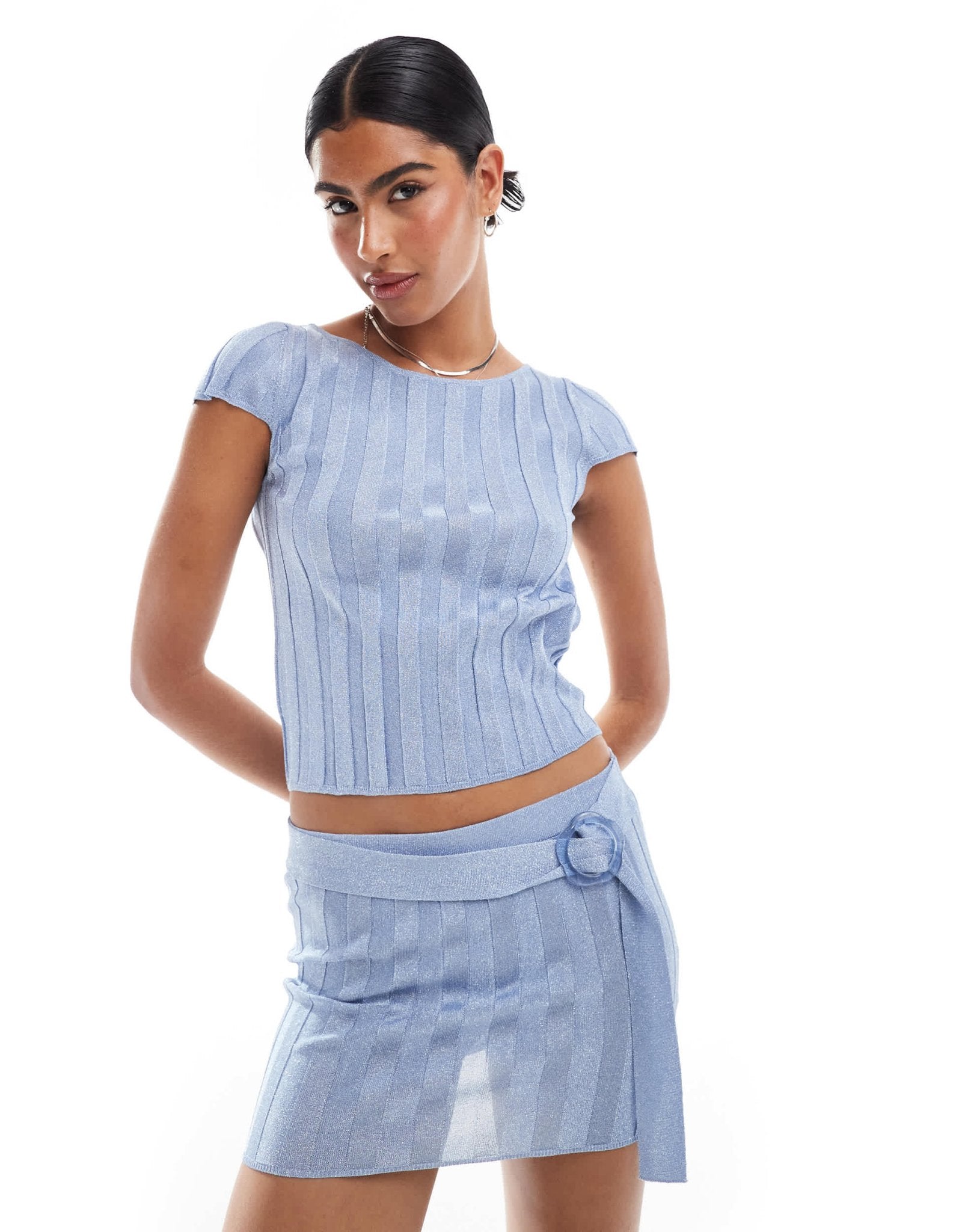 Mango stripe low back co - ord t-shirt in blue - ASOS Sample Sale