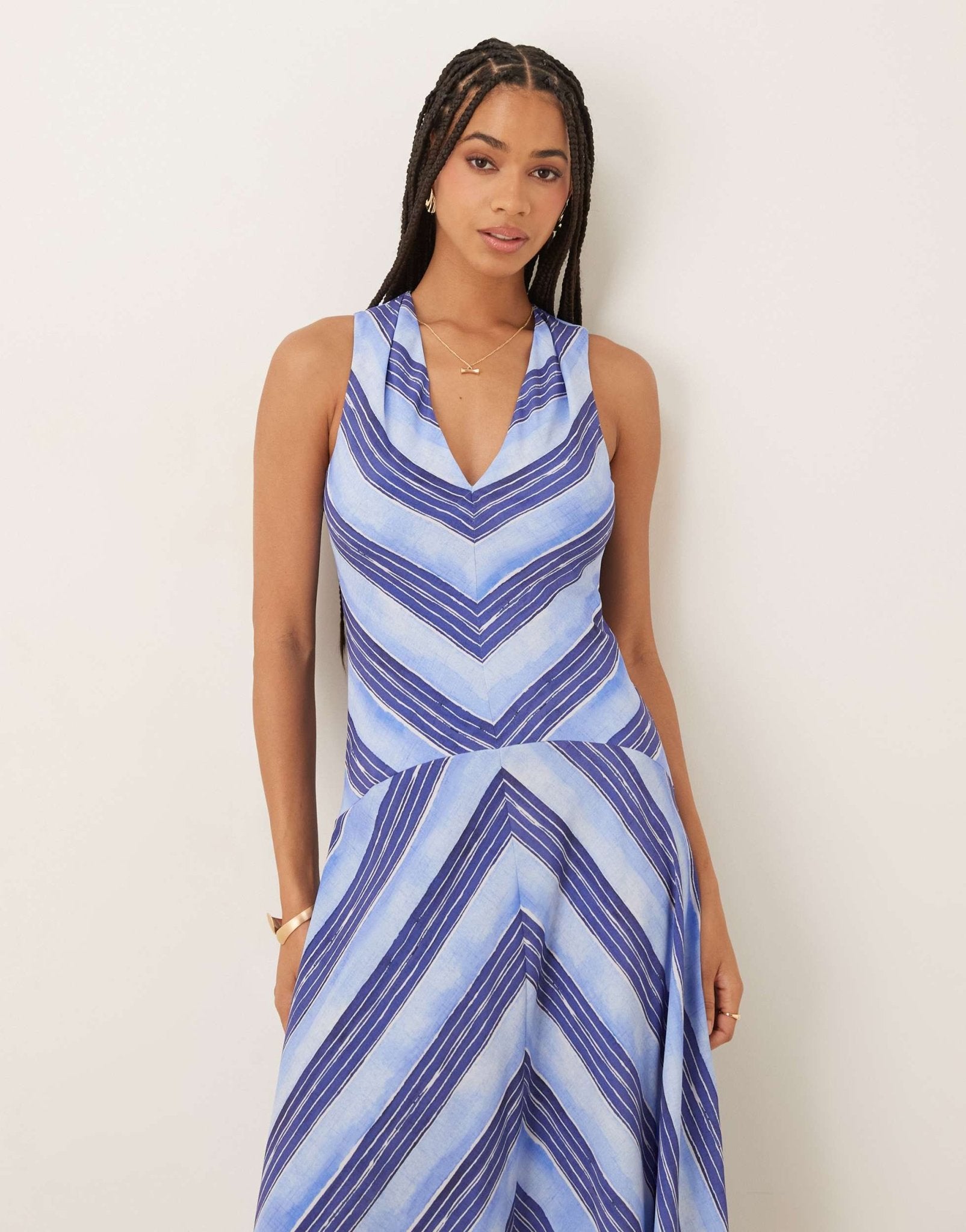 Mango striped v-neck drop waist dress in blue - ASOS Sample Sale