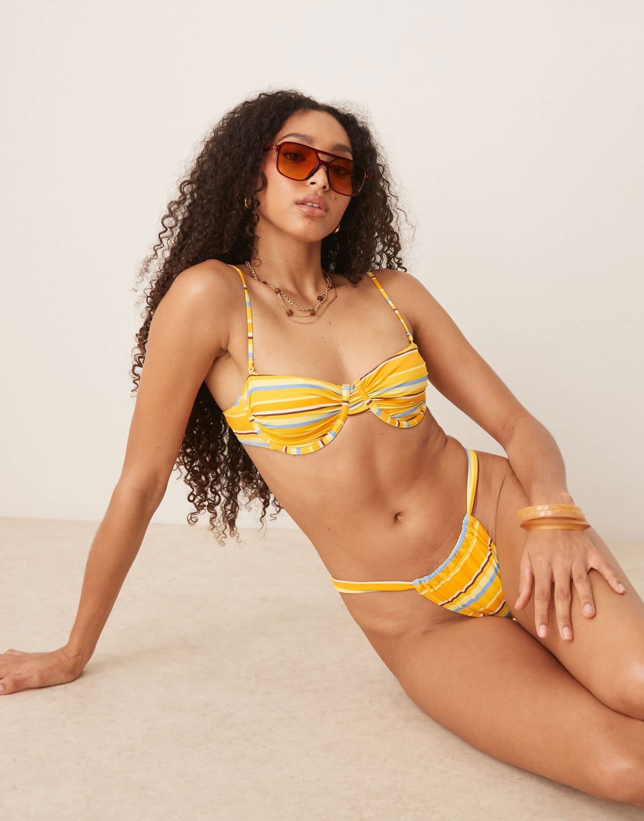 Mango structured bikini top in yellow stripe - ASOS Sample Sale