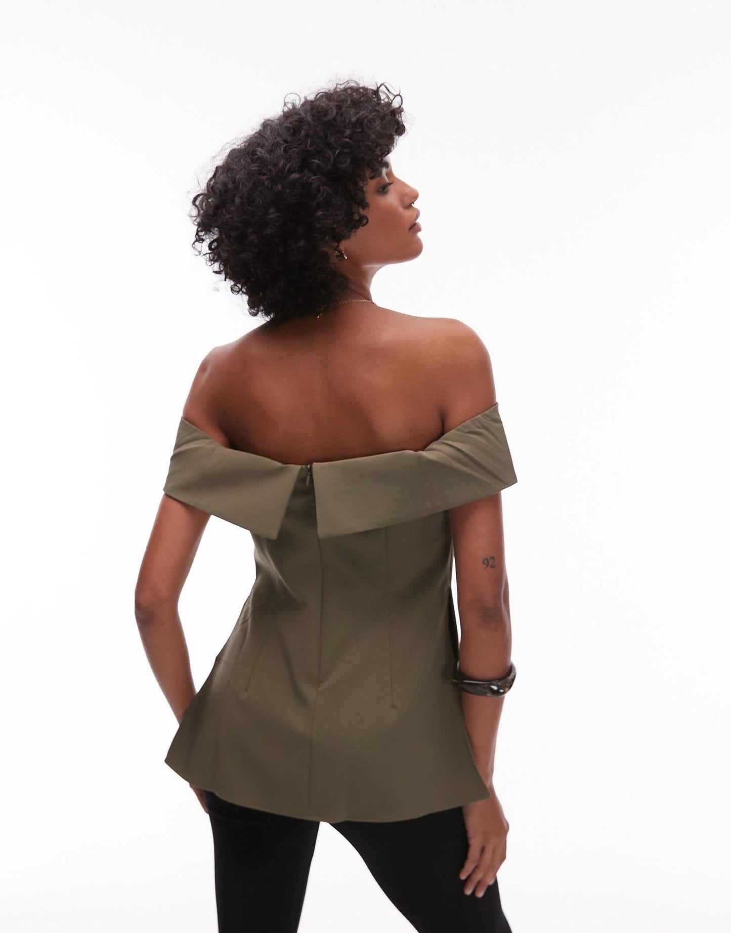 Mango structured longline bardot top in khaki - ASOS Sample Sale