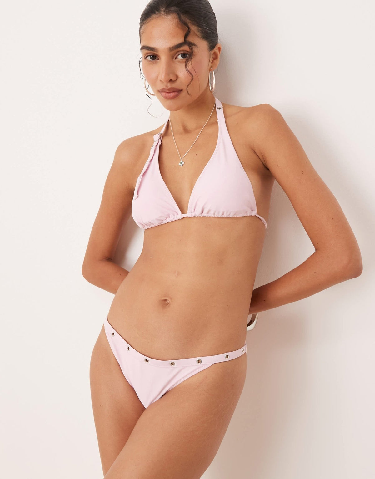 Mango stud detail bikini bottom in pale pink - ASOS Sample Sale