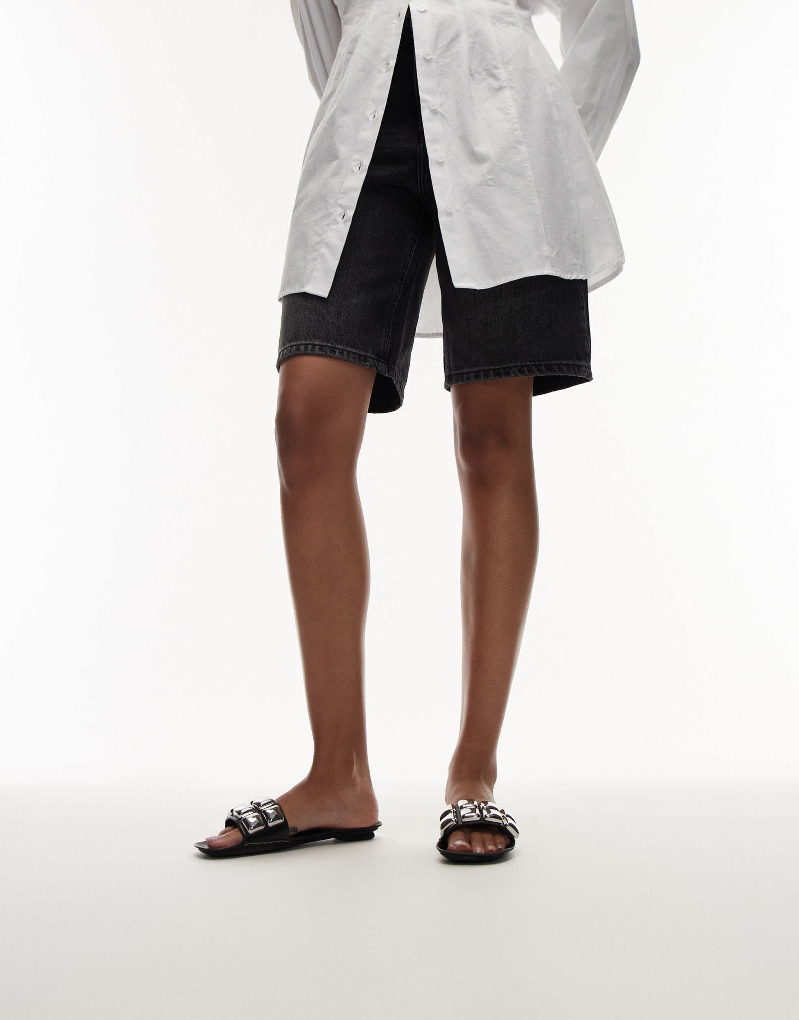 Mango studded leather sandals in black - ASOS Sample Sale