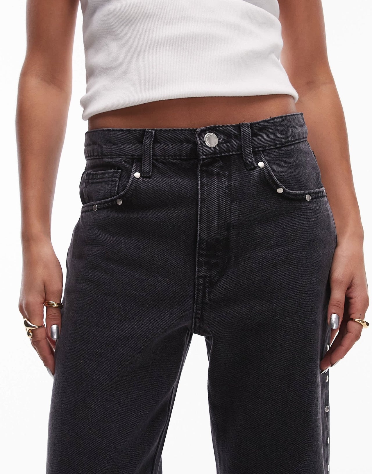 Mango studded side and pocket detail jeans in black - ASOS Sample Sale