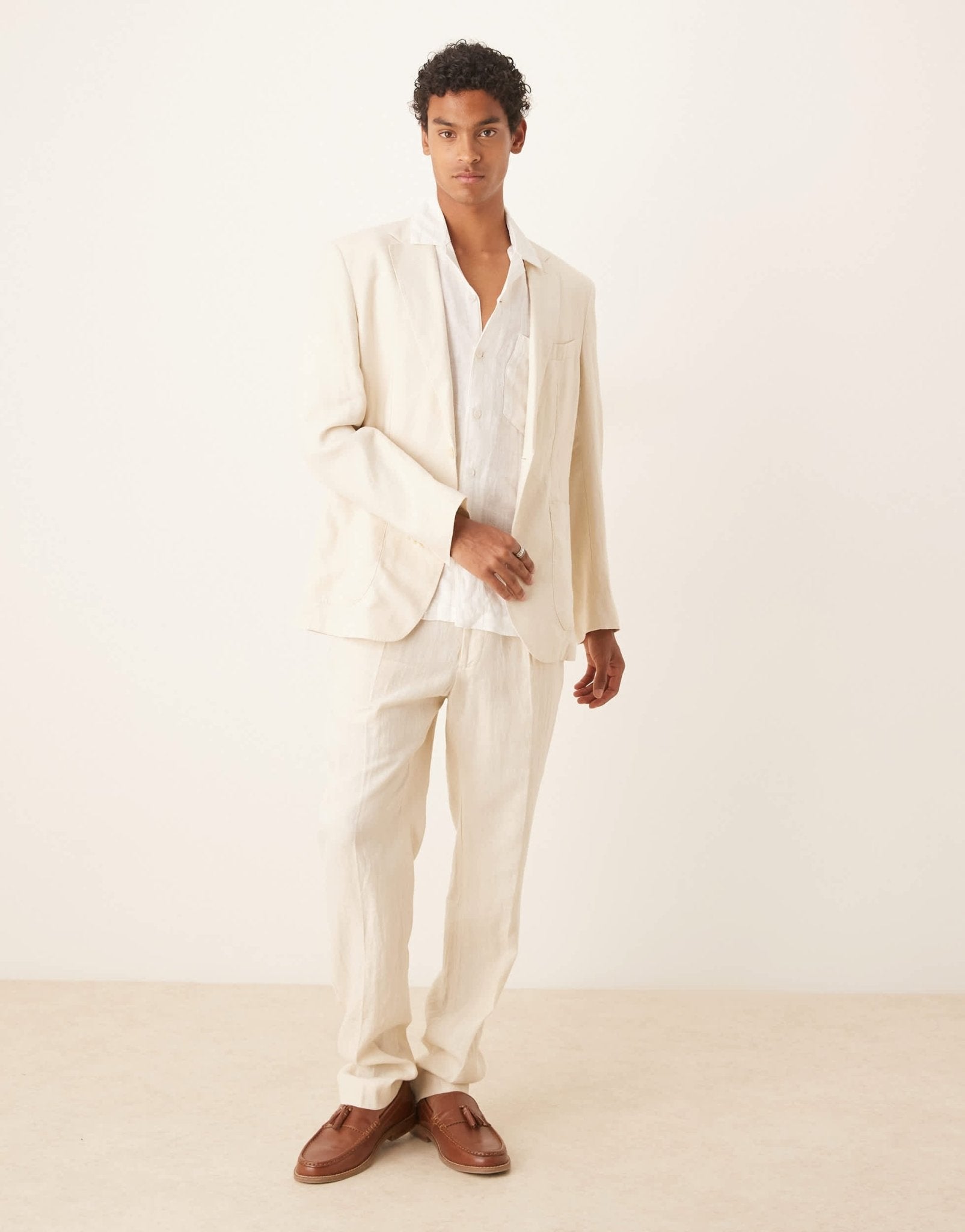 Mango tailored linen trouser co - ord in ecru - ASOS Sample Sale