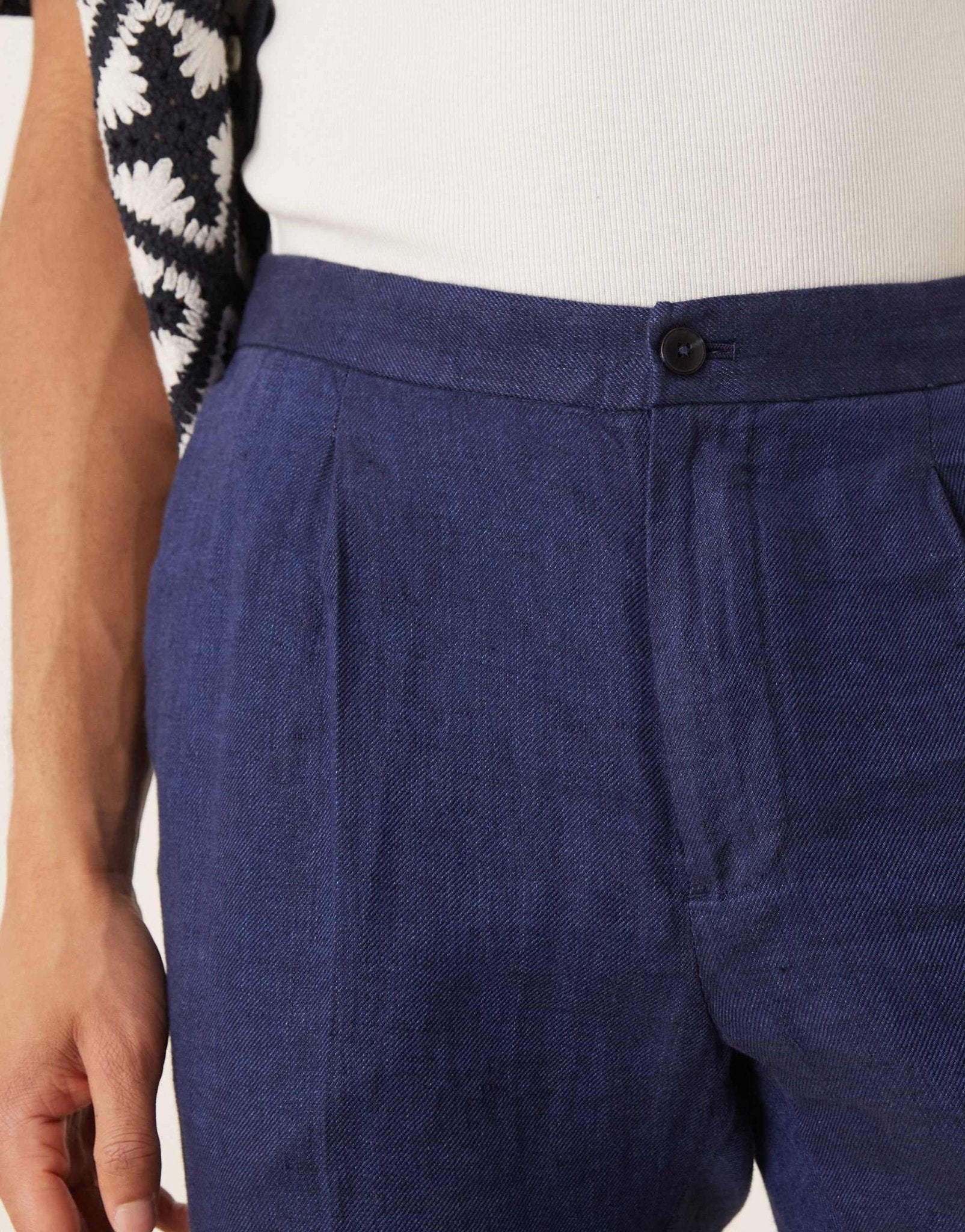 Mango tailored linen trouser in navy - ASOS Sample Sale