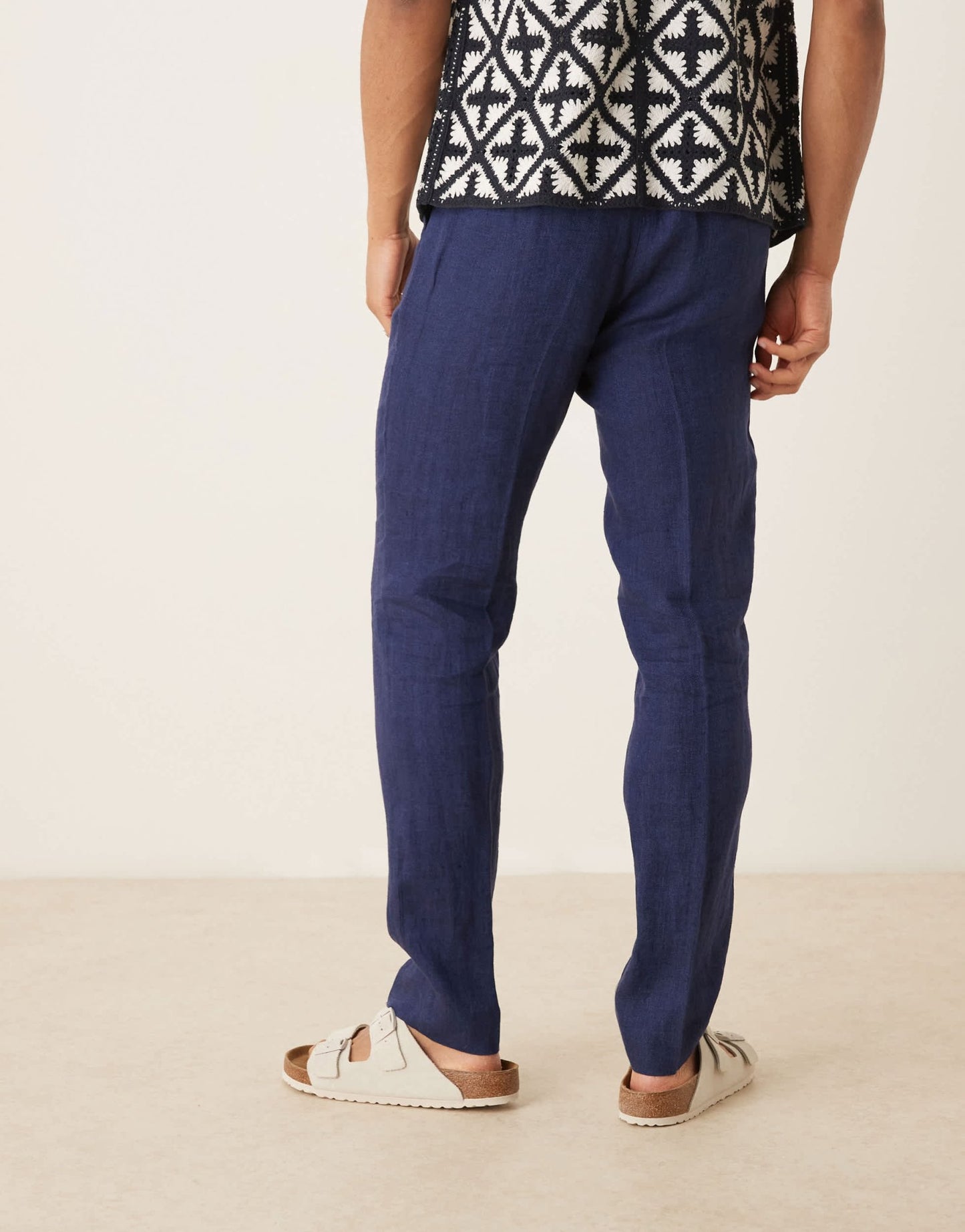 Mango tailored linen trouser in navy - ASOS Sample Sale