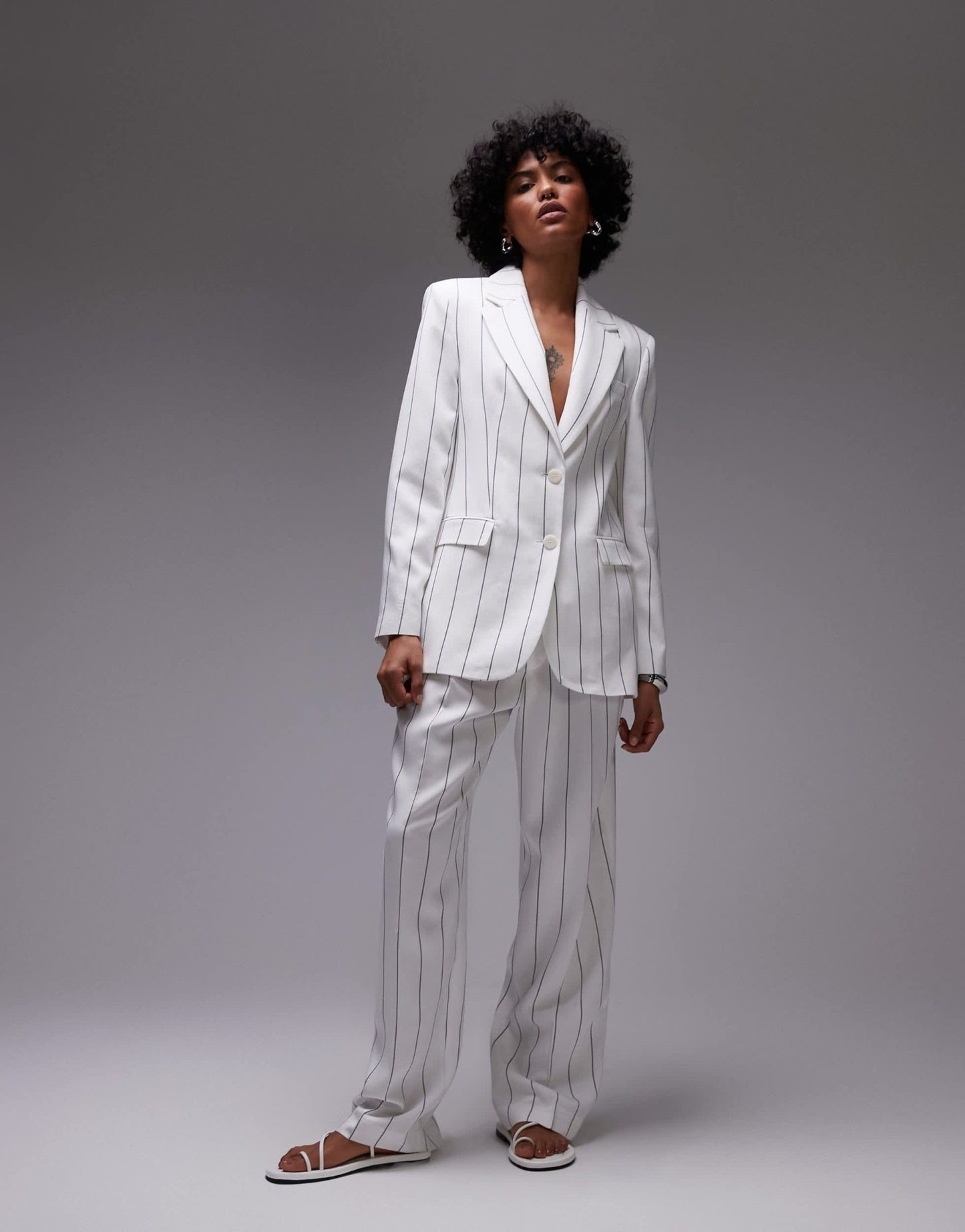 Mango tailored pinstripe blazer co - ord in white - ASOS Sample Sale