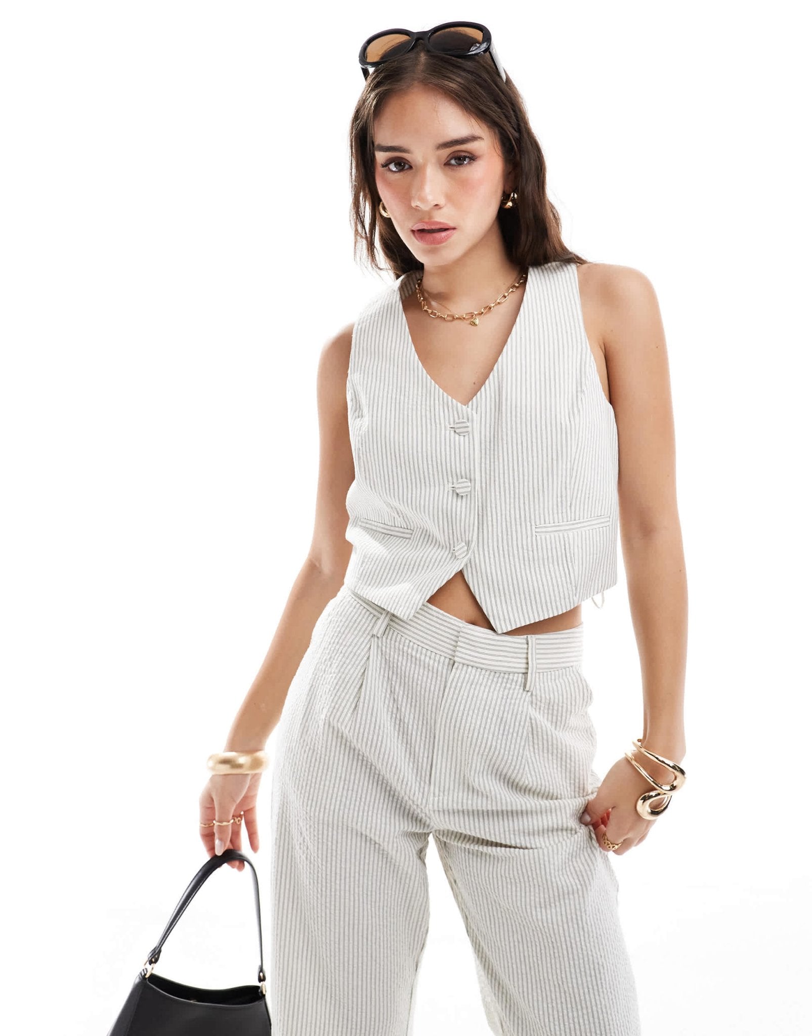Mango tailored pinstripe co - ord waistcoat in light beige - ASOS Sample Sale