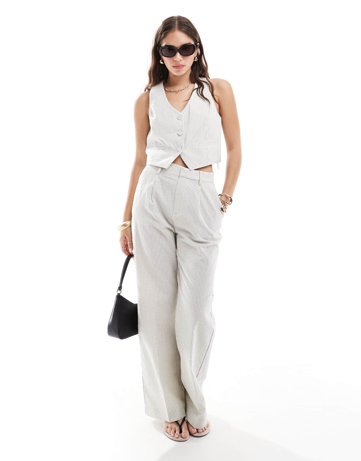 Mango tailored pinstripe co - ord waistcoat in light beige - ASOS Sample Sale