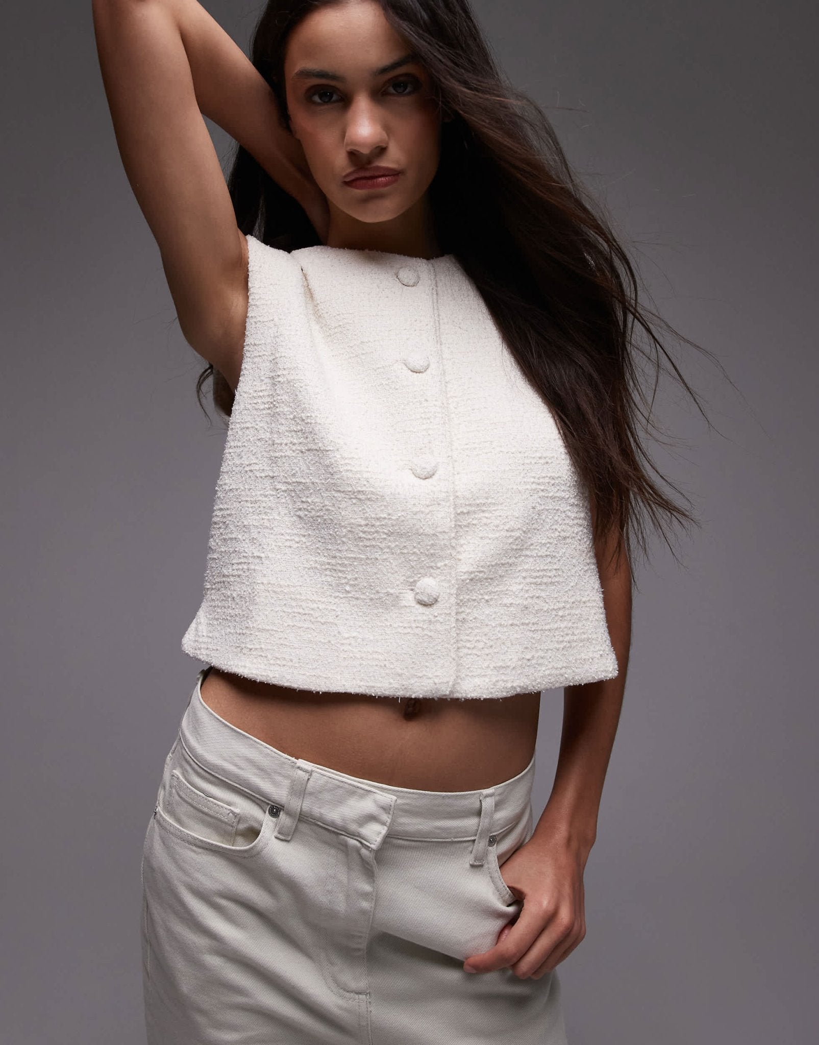 Mango tailored round neck waistcoat in white - ASOS Sample Sale
