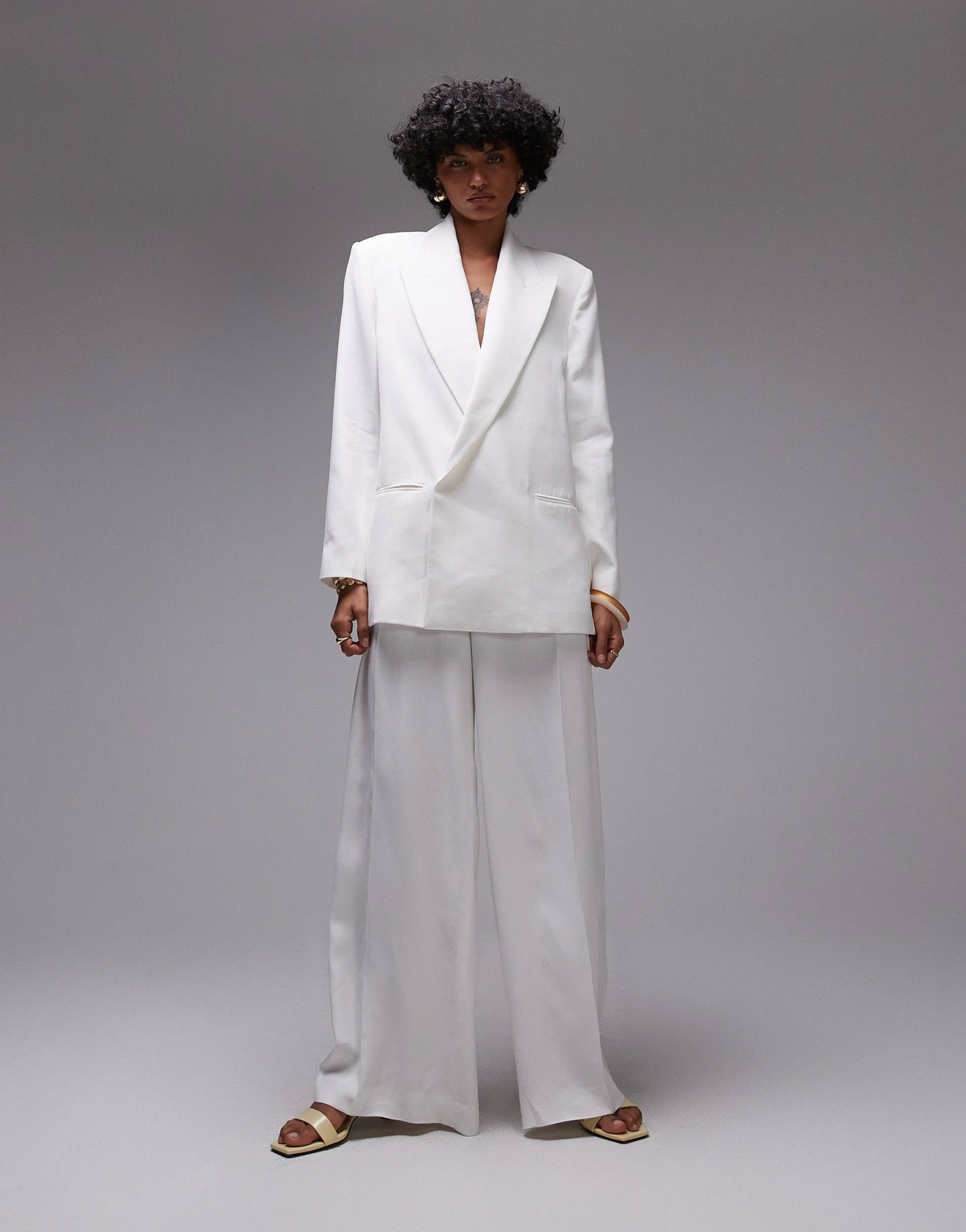Mango tailored straight leg trouser co-ord in white - ASOS Sample Sale