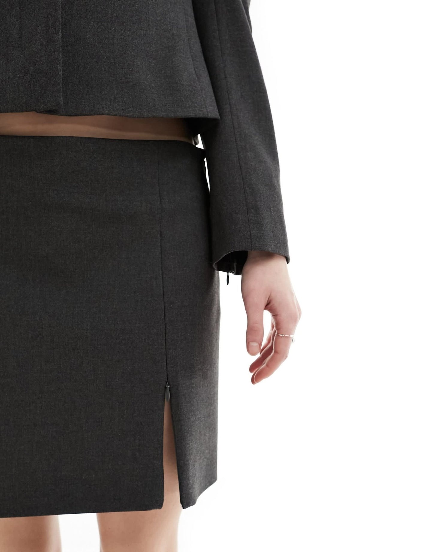 Mango tailored zip side skirt in grey - ASOS Sample Sale