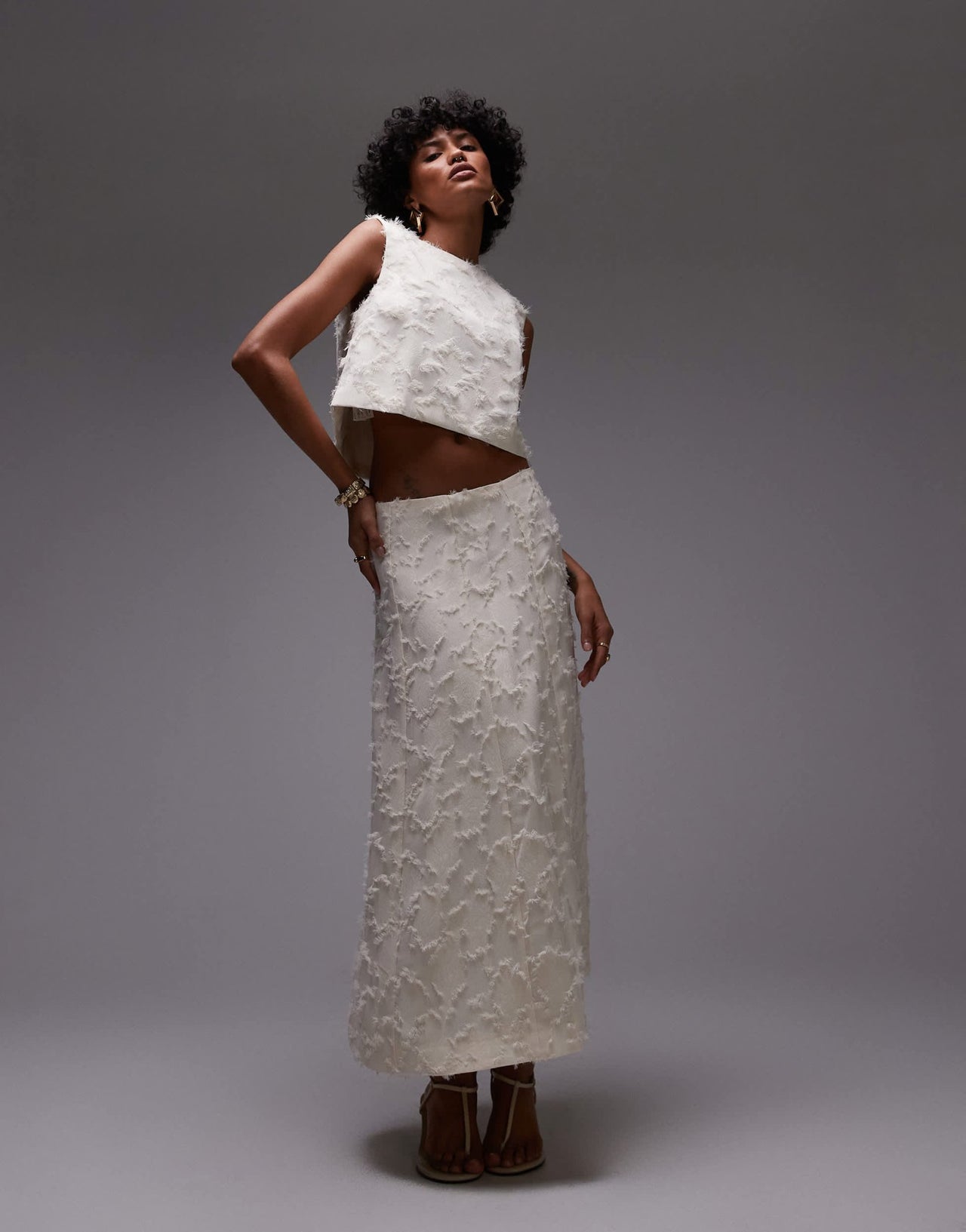 Mango textured midi skirt co-ord in white - ASOS Sample Sale