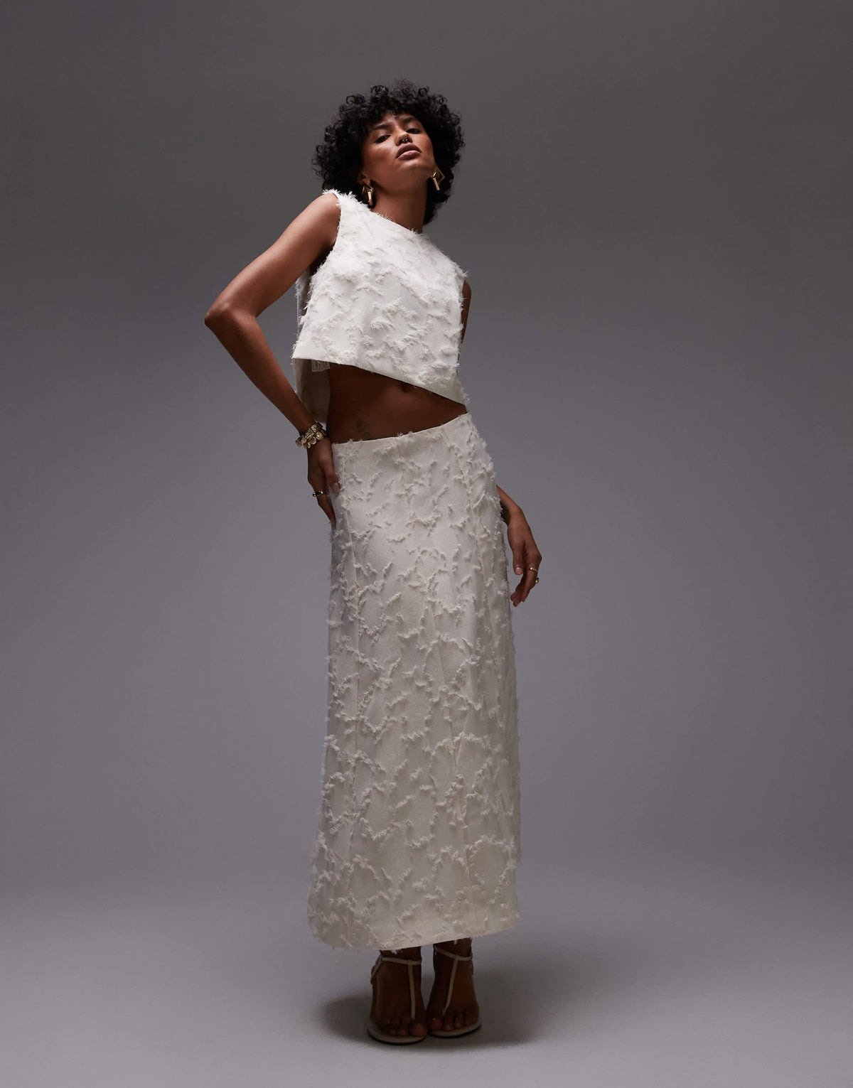 Mango textured midi skirt co-ord in white - ASOS Sample Sale