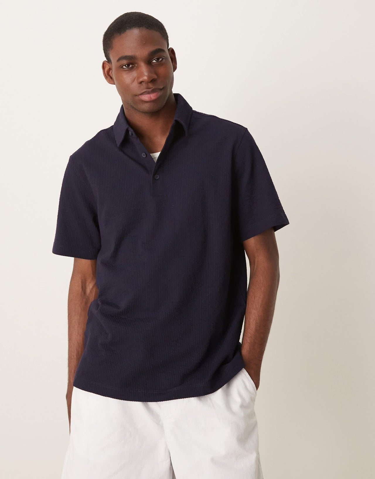 Mango textured polo shirt in navy - ASOS Sample Sale