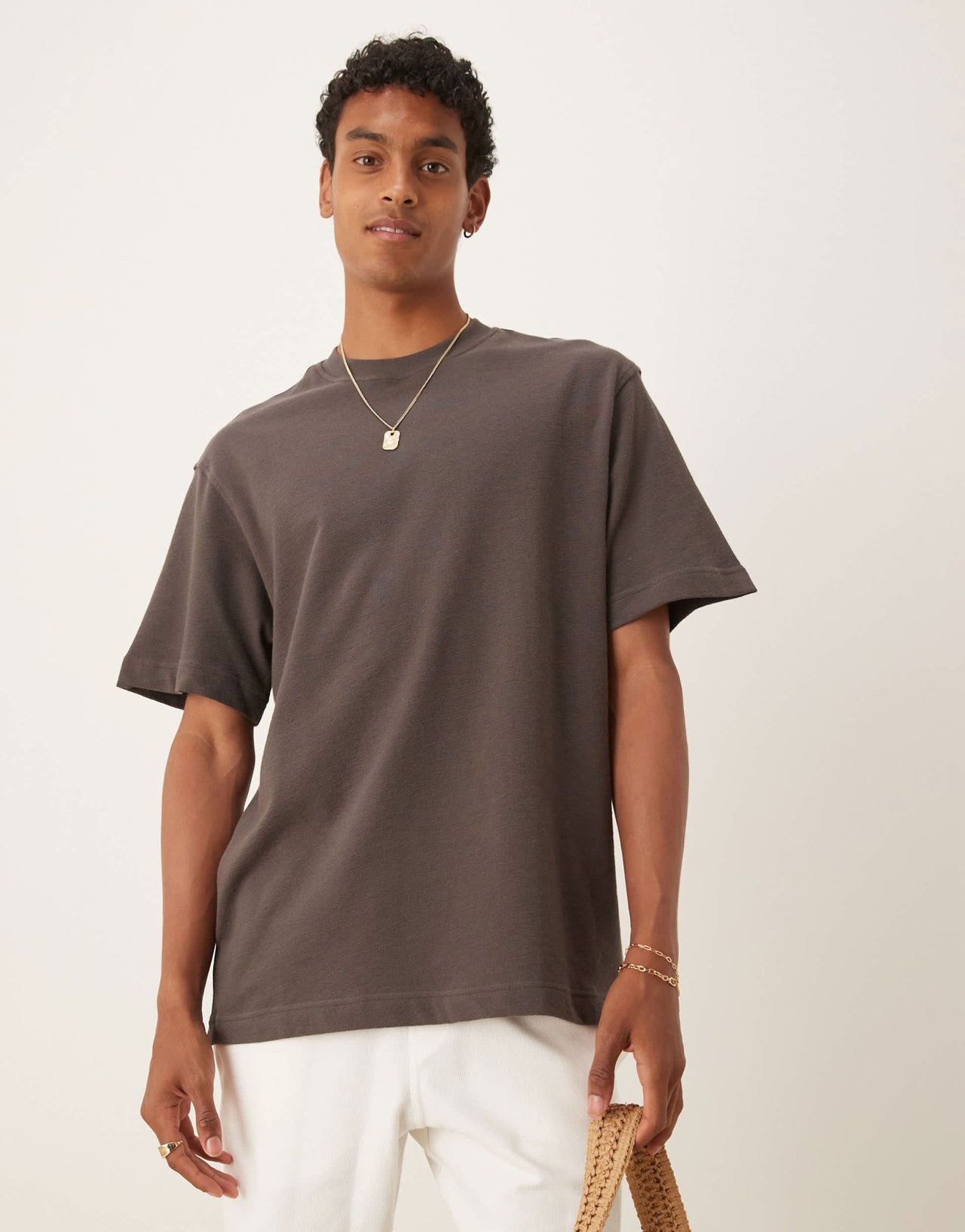 Mango textured regular fit t-shirt in chocolate - ASOS Sample Sale