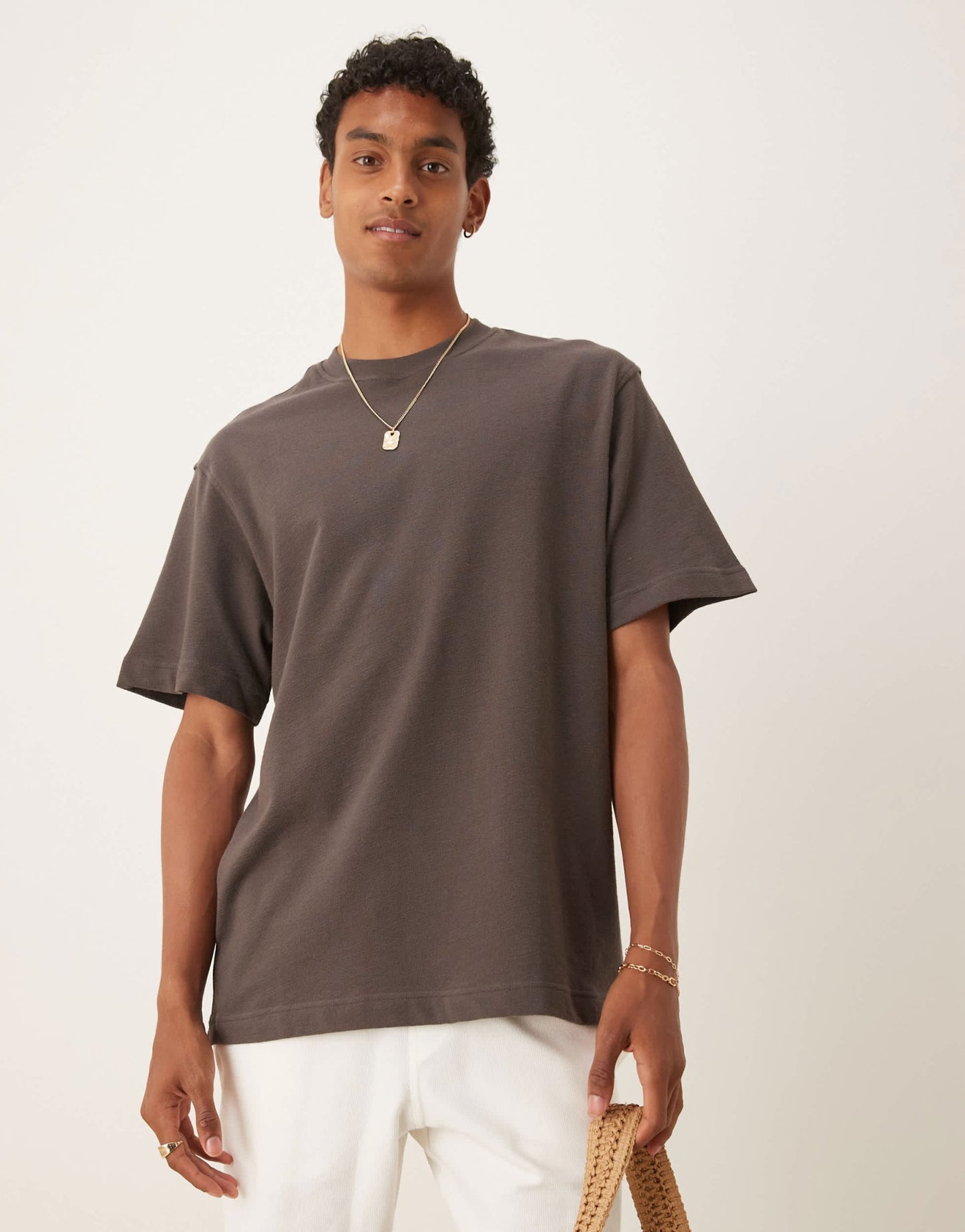 Mango textured regular fit t-shirt in chocolate - ASOS Sample Sale