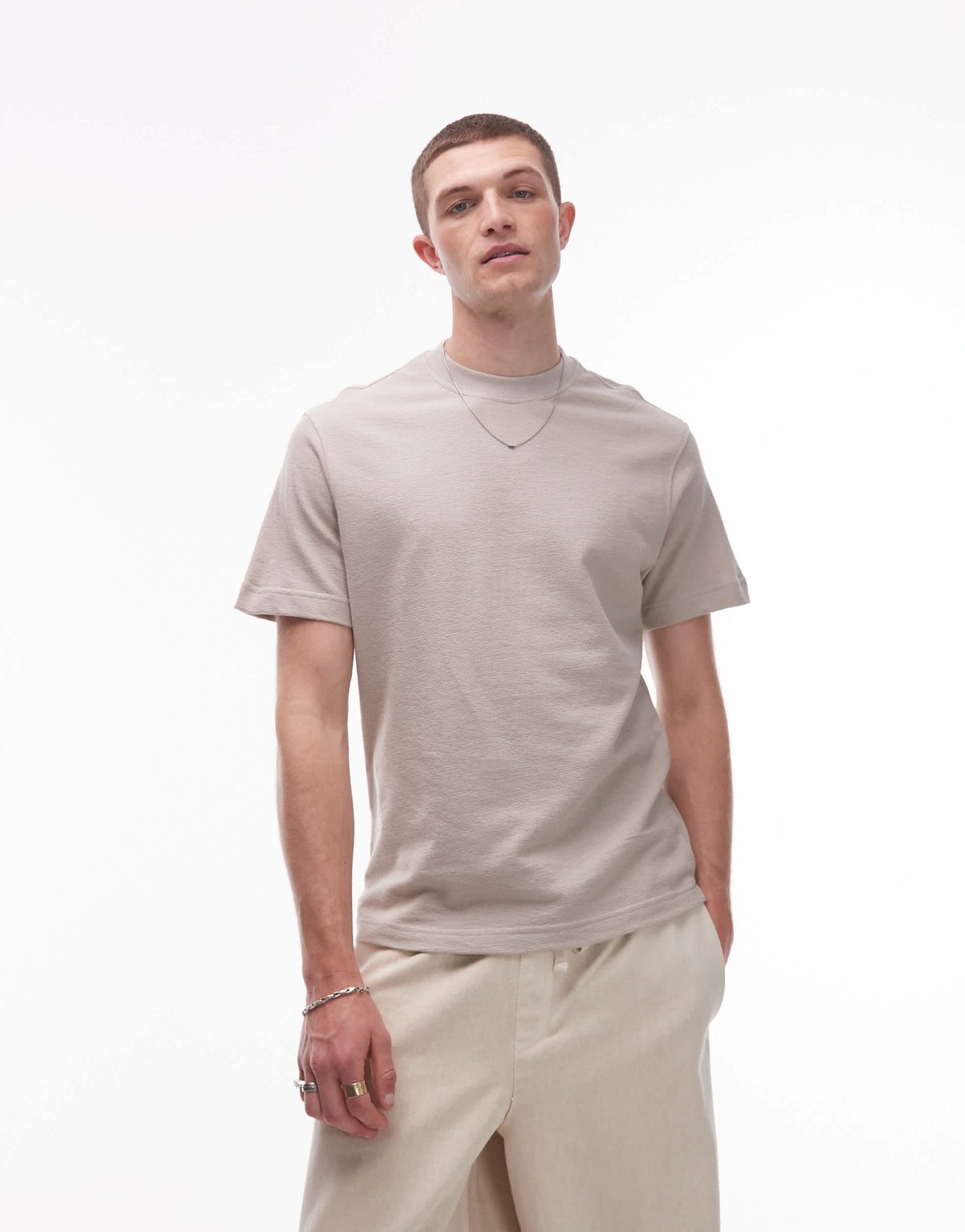 Mango textured regular fit t-shirt in stone - ASOS Sample Sale