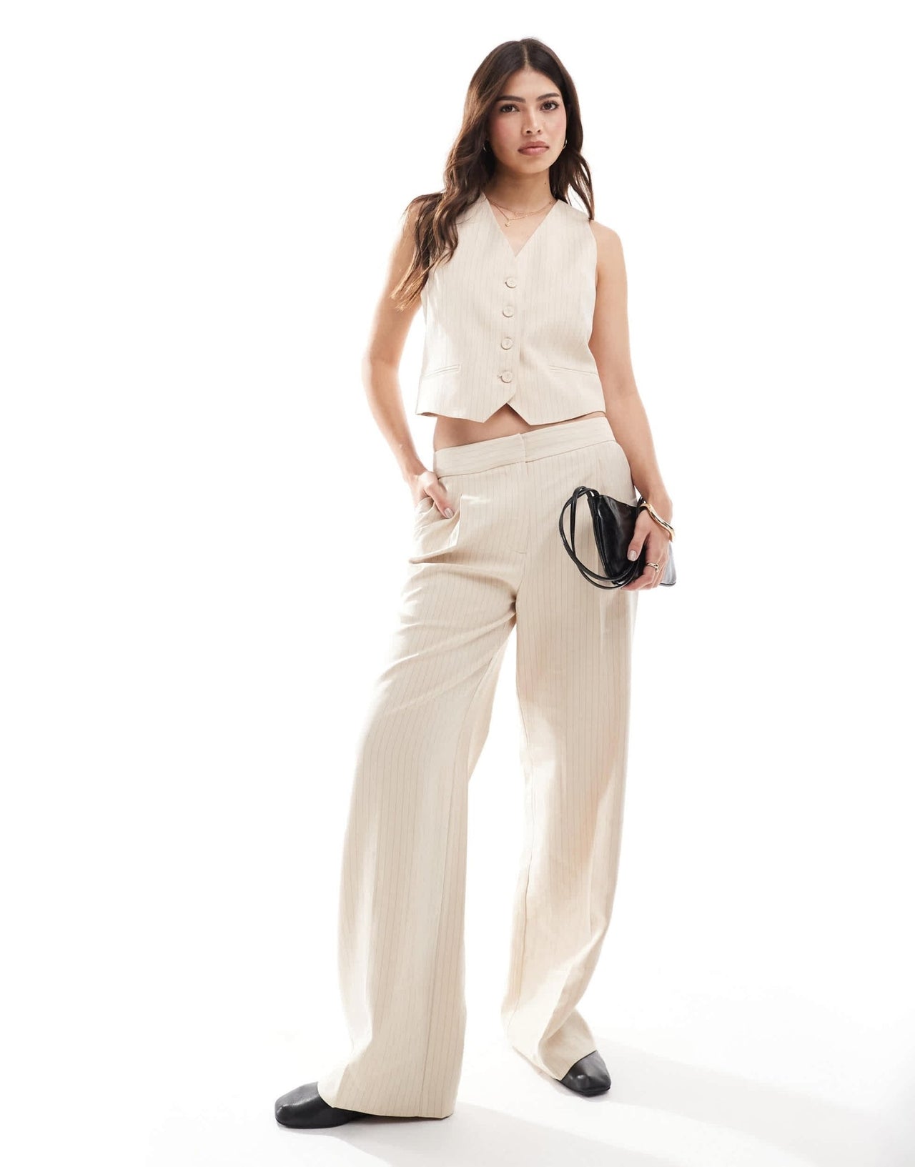 Mango thin pinstripe co - ord waistcoat in light beige - ASOS Sample Sale