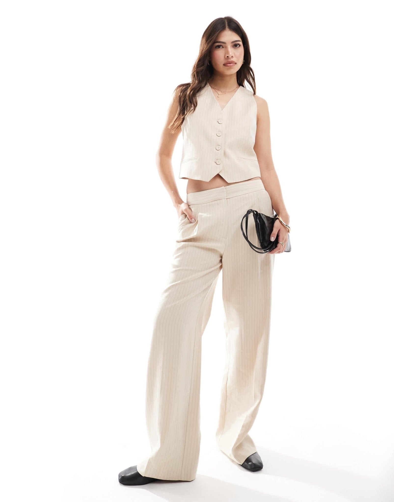 Mango thin pinstripe co - ord waistcoat in light beige - ASOS Sample Sale