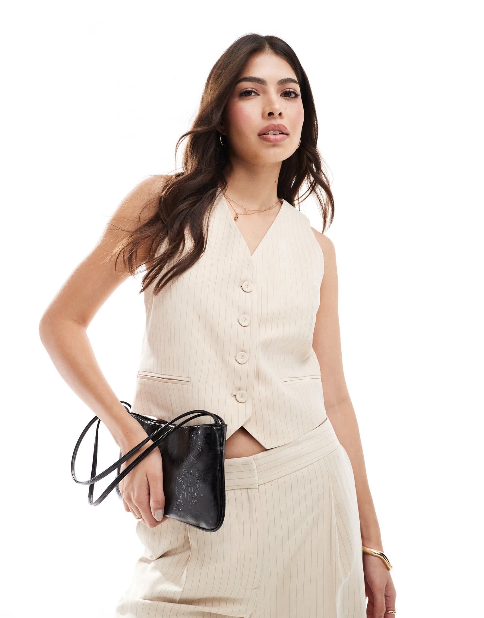 Mango thin pinstripe co - ord waistcoat in light beige - ASOS Sample Sale