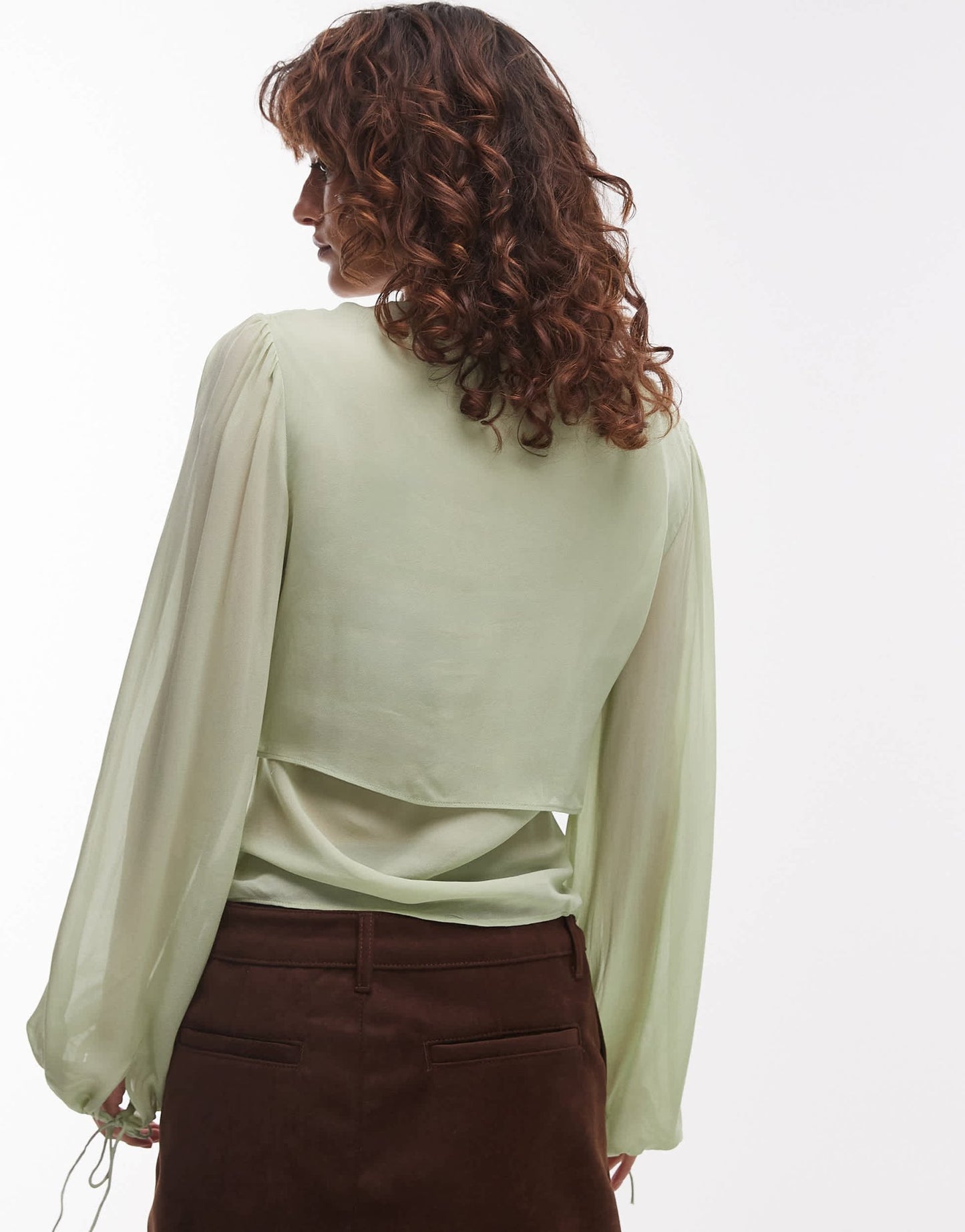 Mango tie front cape layer top in pale green - ASOS Sample Sale