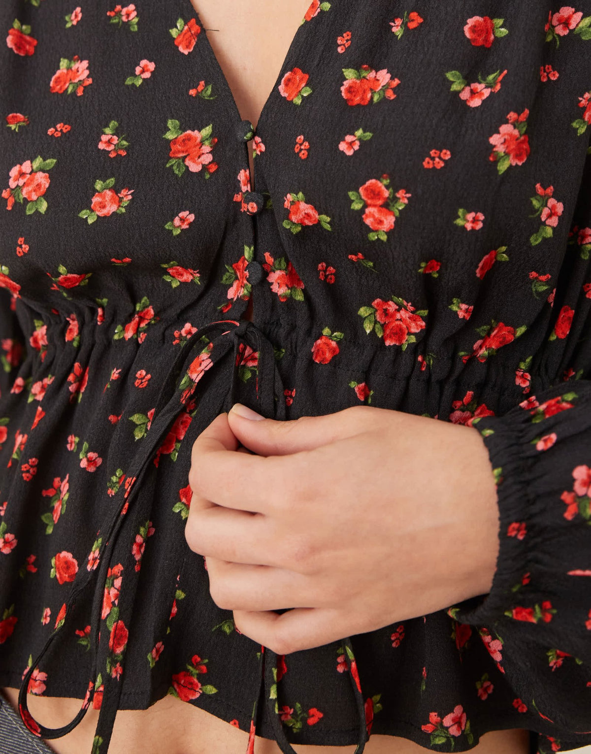 Mango tie front rose print blouse in black - ASOS Sample Sale