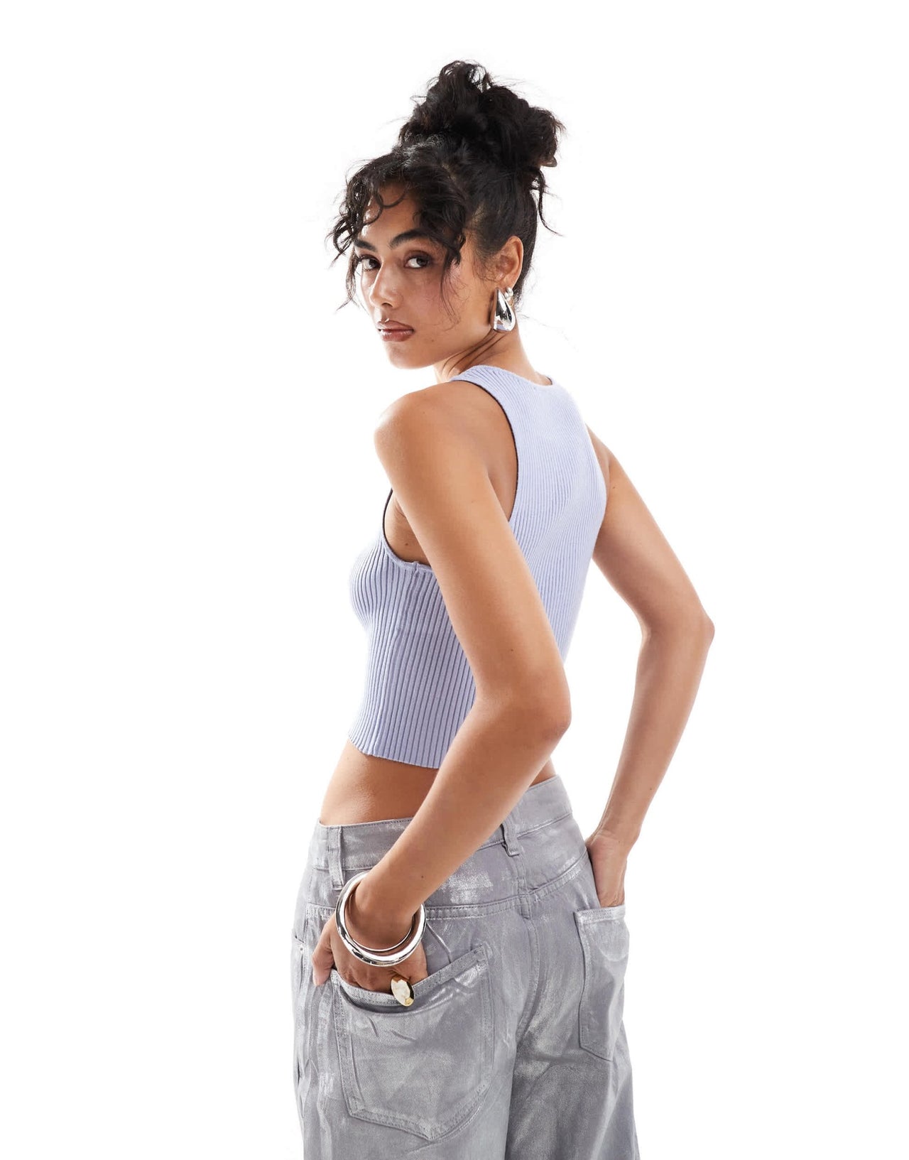 Mango tie front sleeveless top in light blue - ASOS Sample Sale