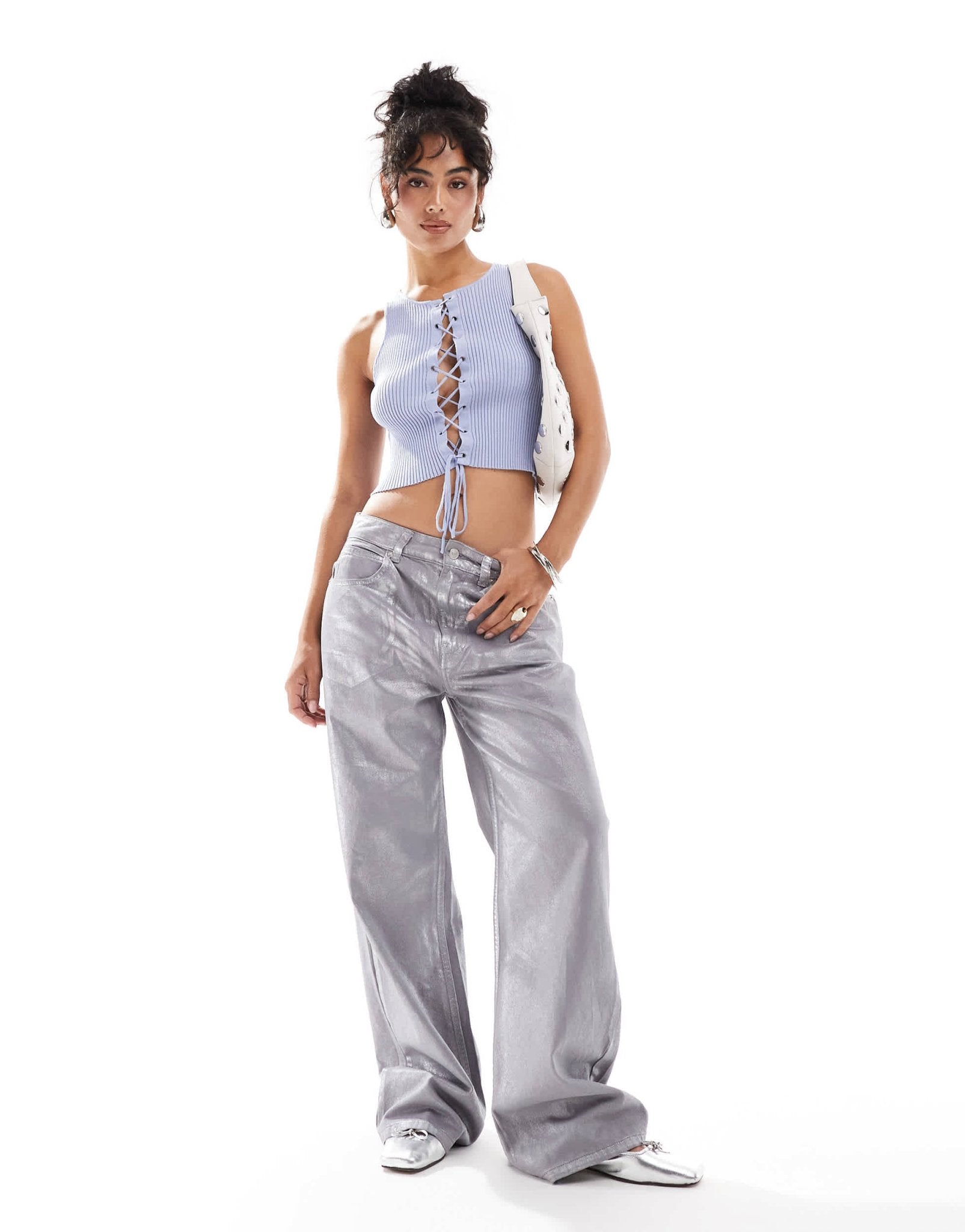 Mango tie front sleeveless top in light blue - ASOS Sample Sale