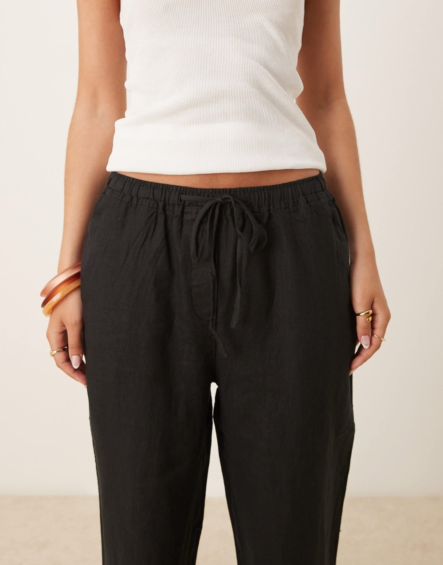 Mango tie waist linen trousers in black - ASOS Sample Sale