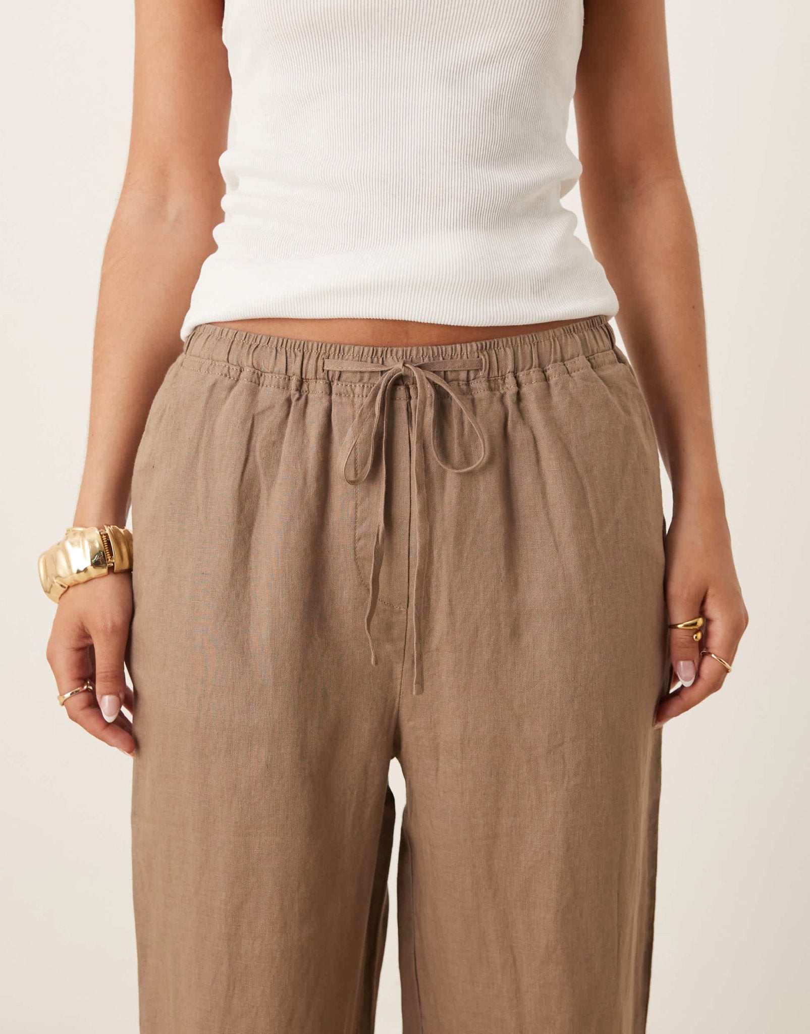 Mango tie waist linen trousers in brown - ASOS Sample Sale