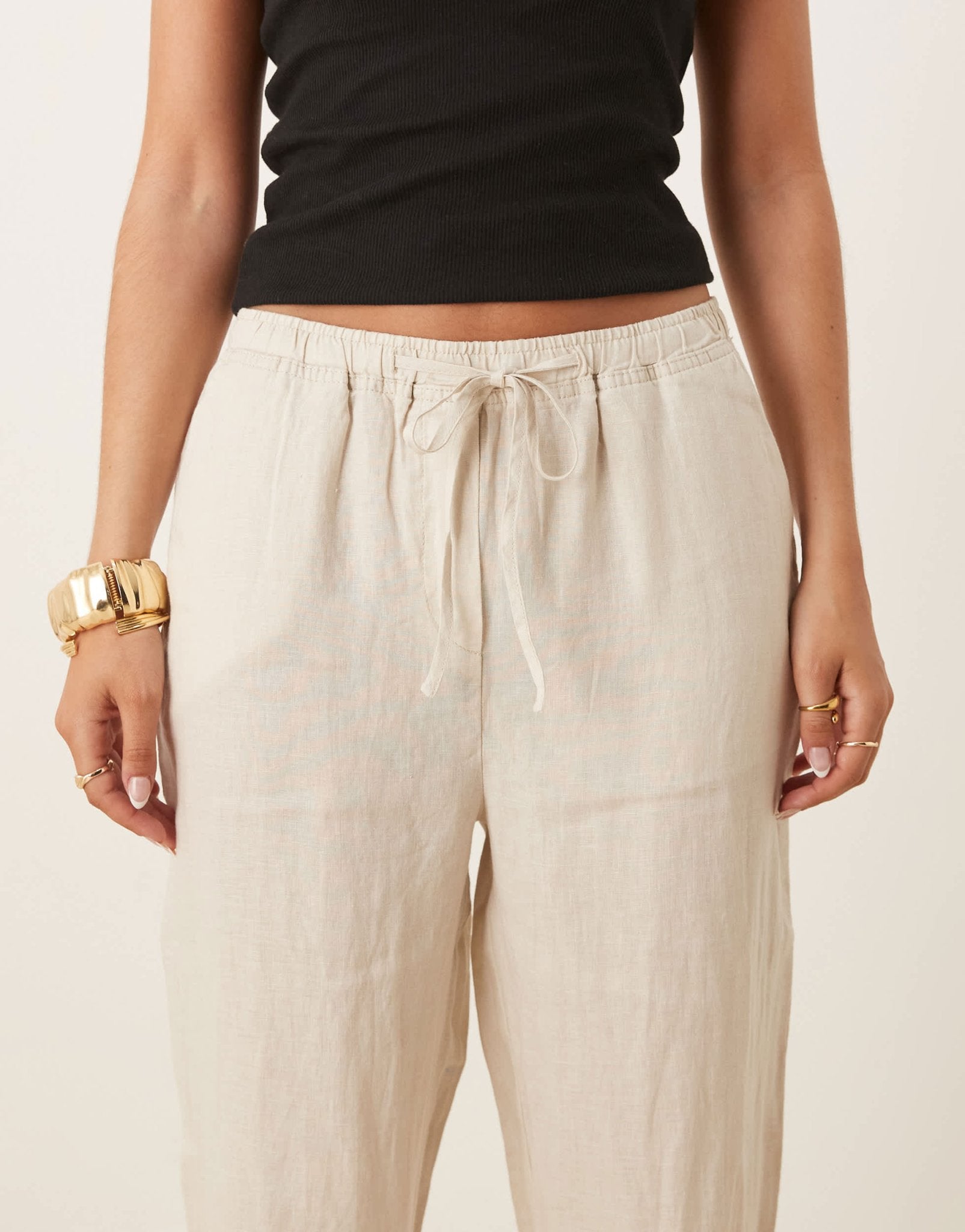 Mango tie waist linen trousers in light beige - ASOS Sample Sale