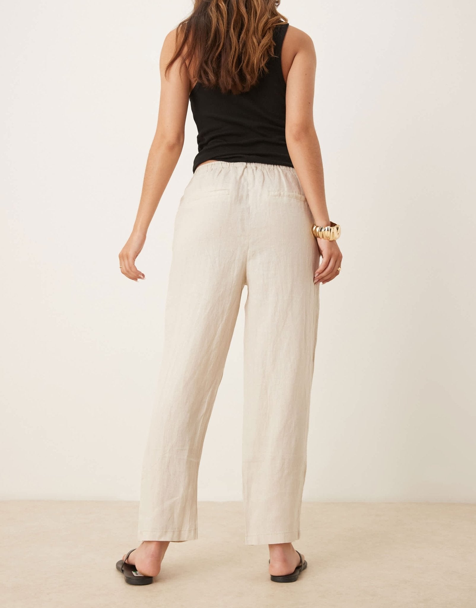 Mango tie waist linen trousers in light beige - ASOS Sample Sale