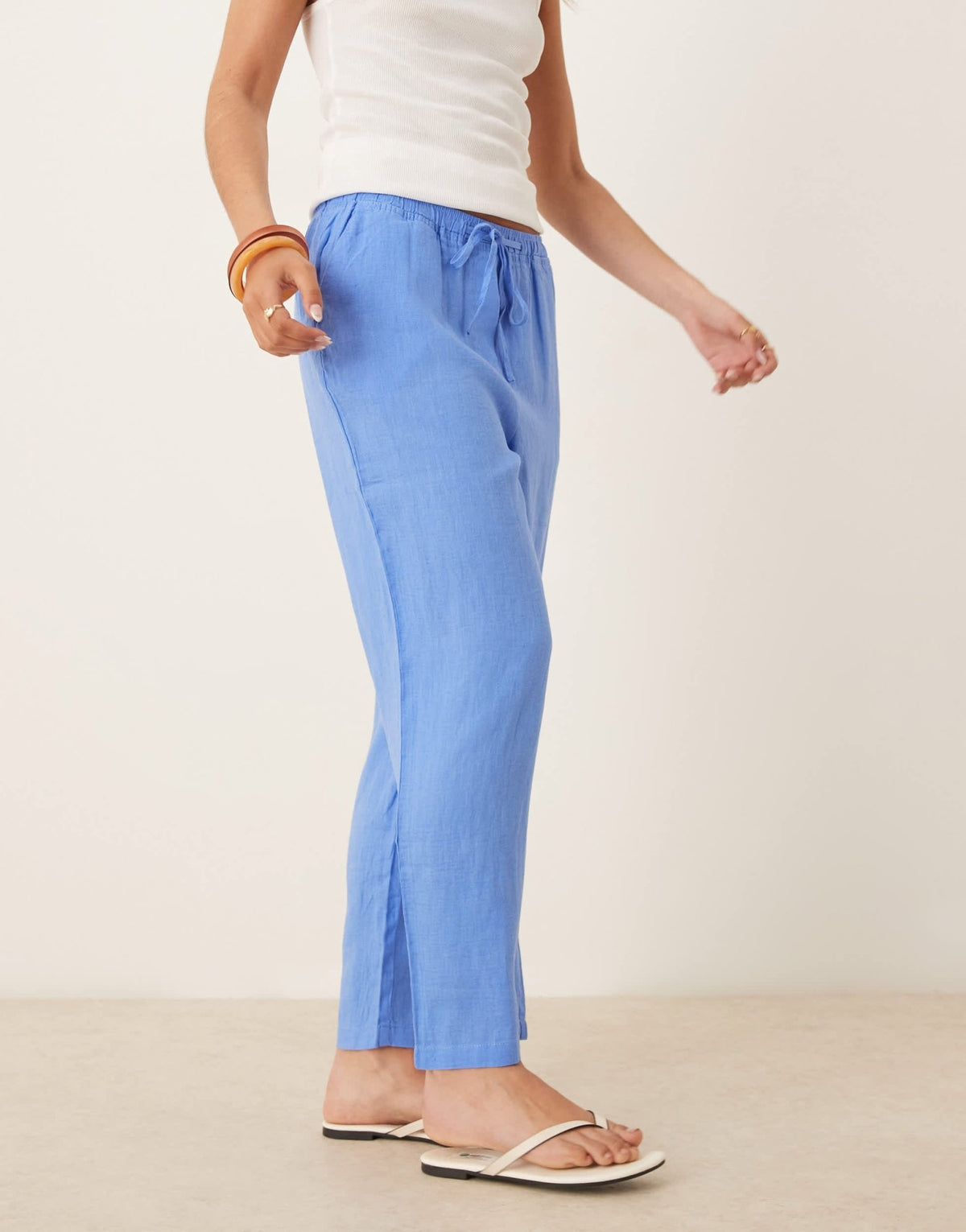 Mango tie waist linen trousers in light blue - ASOS Sample Sale