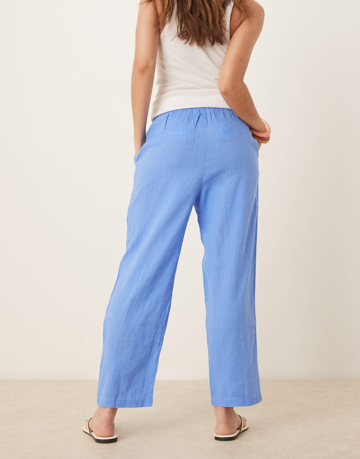 Mango tie waist linen trousers in light blue - ASOS Sample Sale