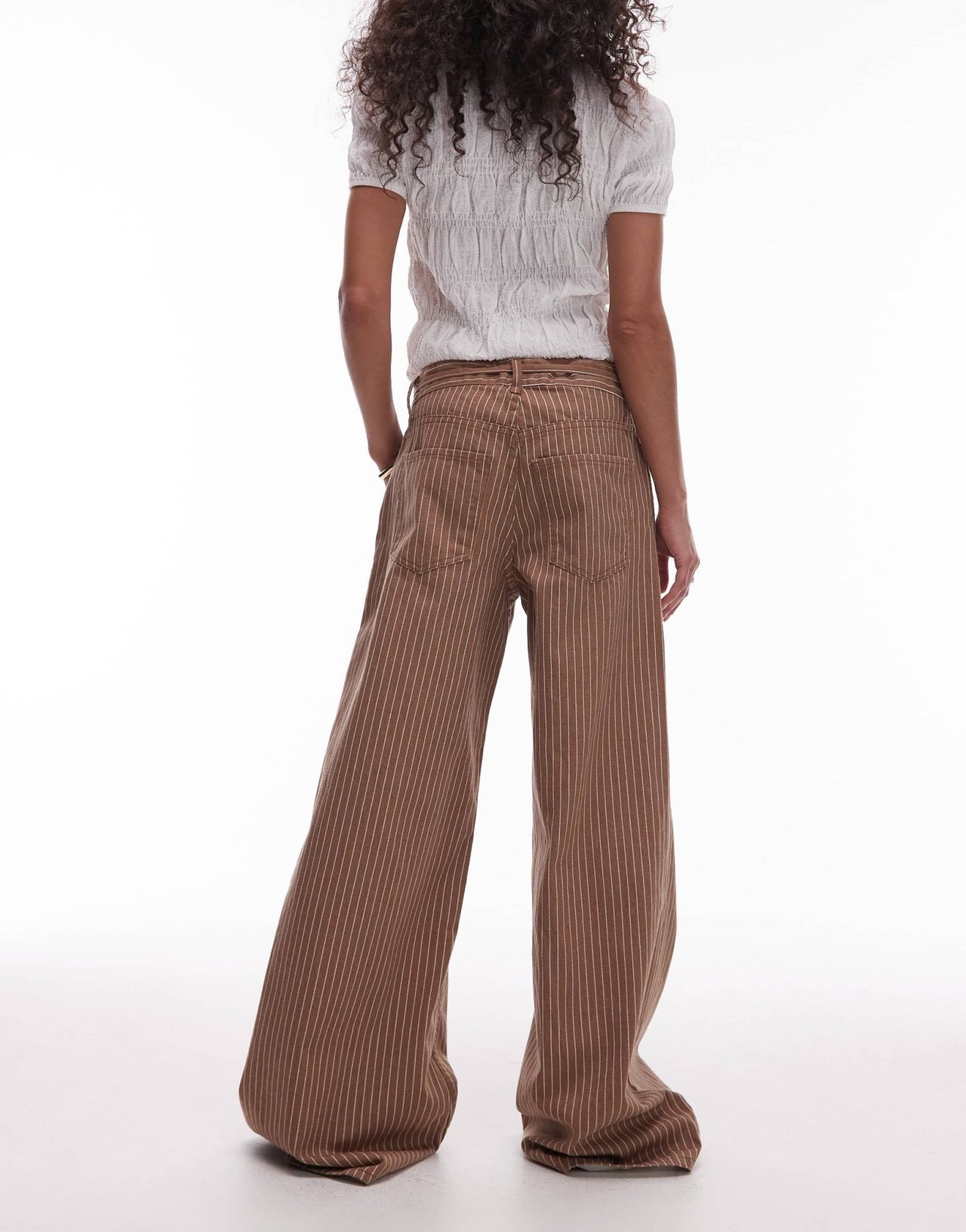 Mango tie waist relaxed baggy striped jean in washed brown - ASOS Sample Sale
