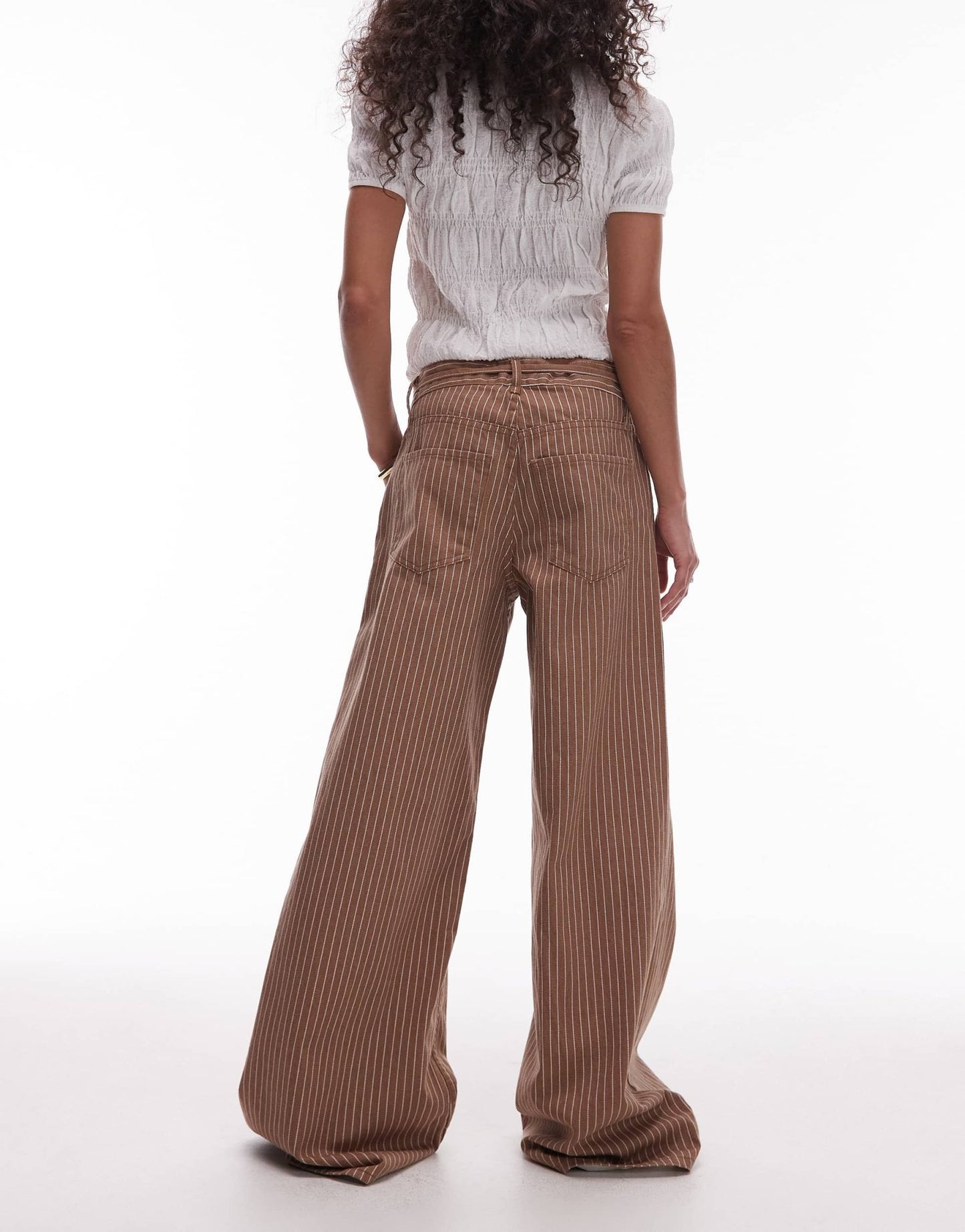 Mango tie waist relaxed baggy striped jean in washed brown - ASOS Sample Sale