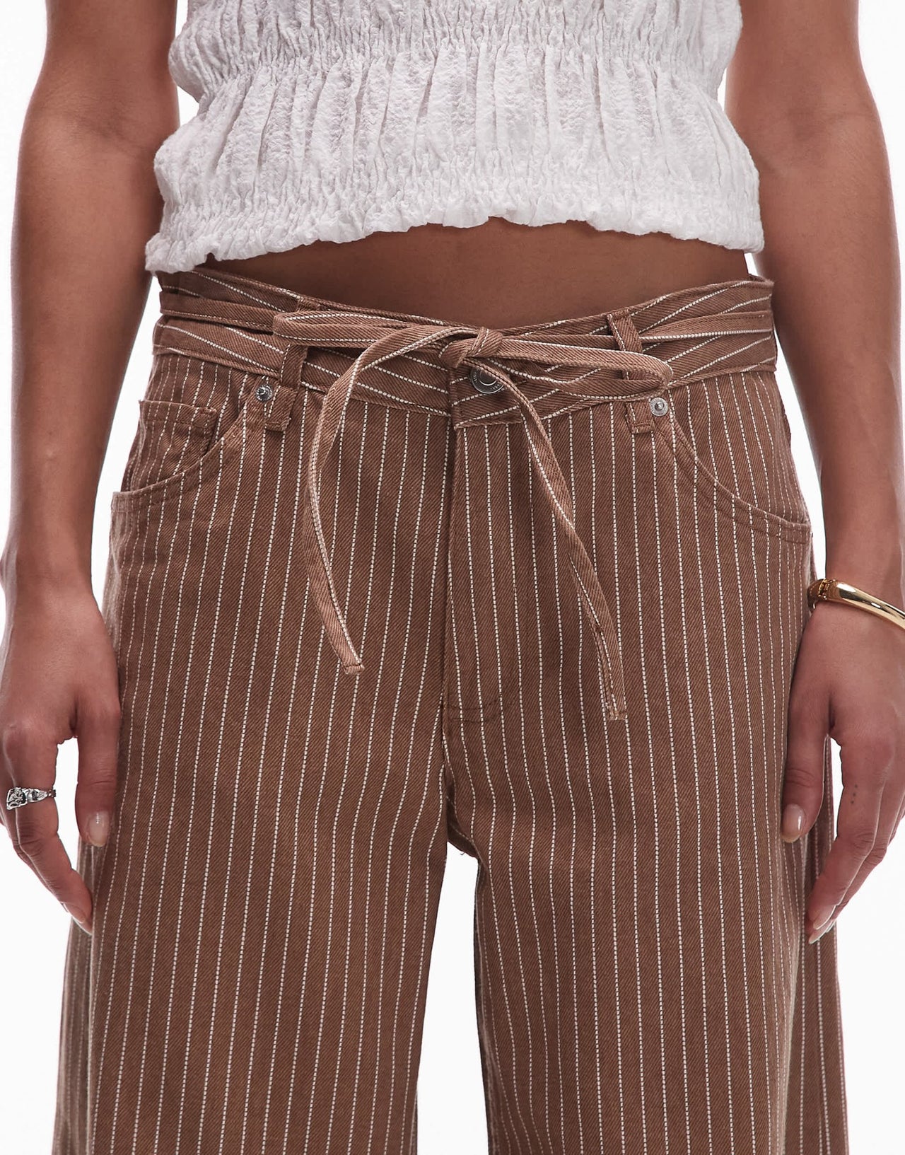 Mango tie waist relaxed baggy striped jean in washed brown - ASOS Sample Sale