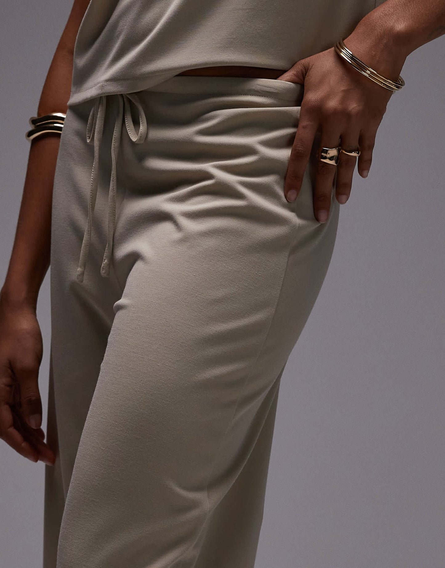 Mango tie waist wide leg polyamide trouser co-ord in beige - ASOS Sample Sale