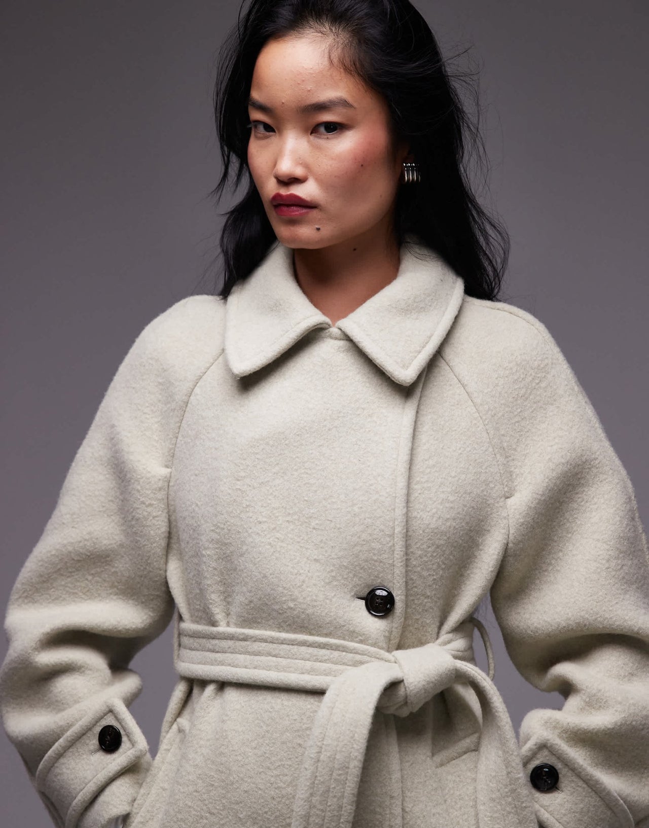 Mango tie waist wool coat in light green - ASOS Sample Sale
