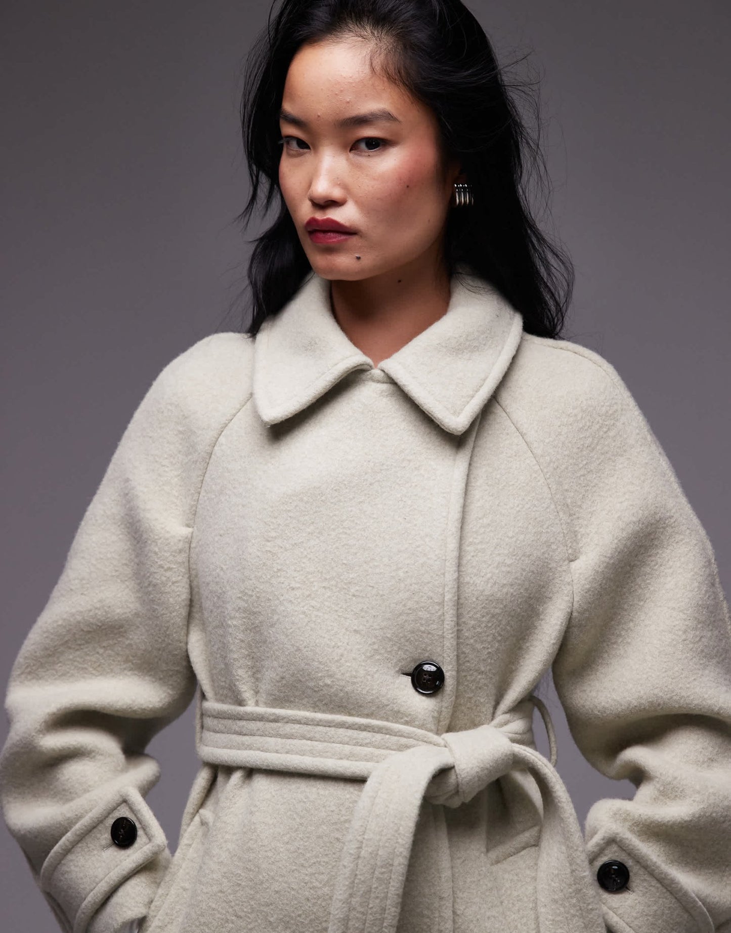 Mango tie waist wool coat in light green - ASOS Sample Sale