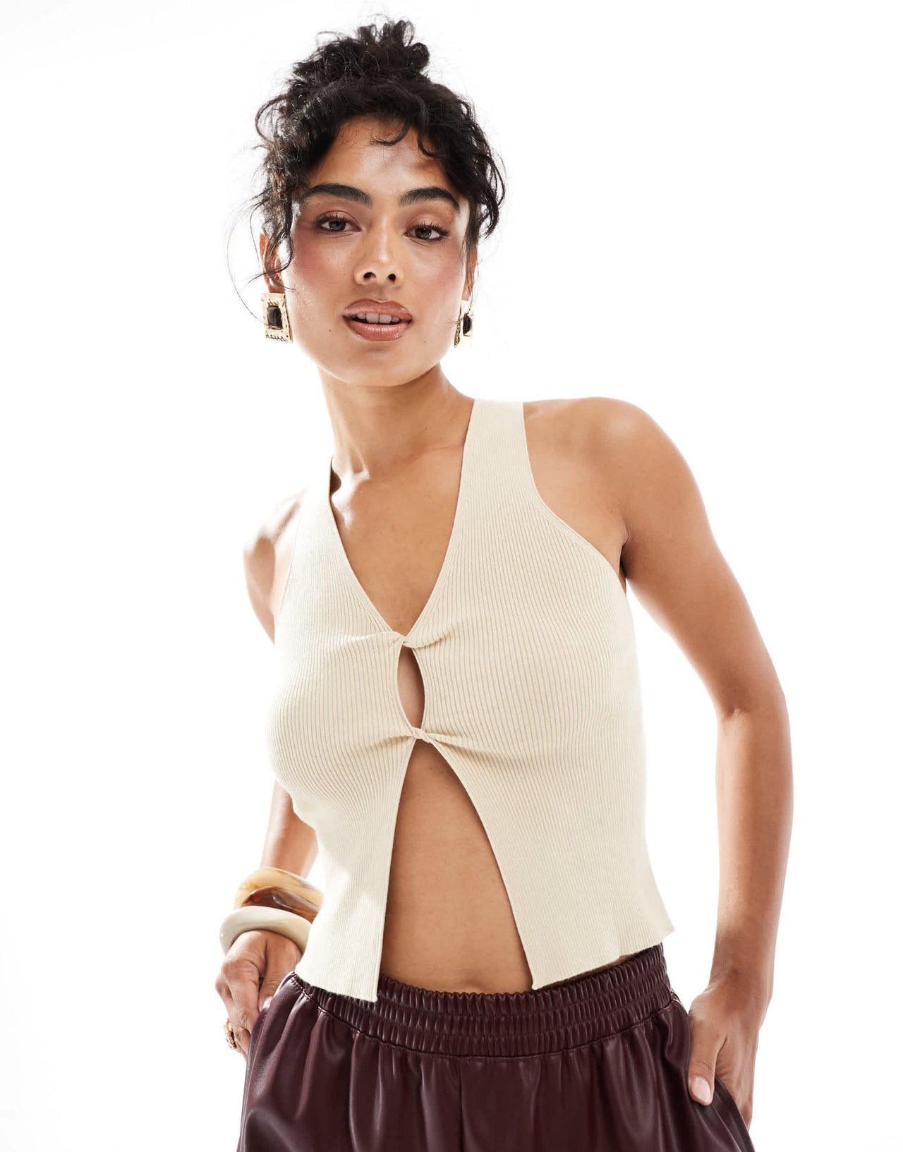 Mango twist front vest in beige - ASOS Sample Sale