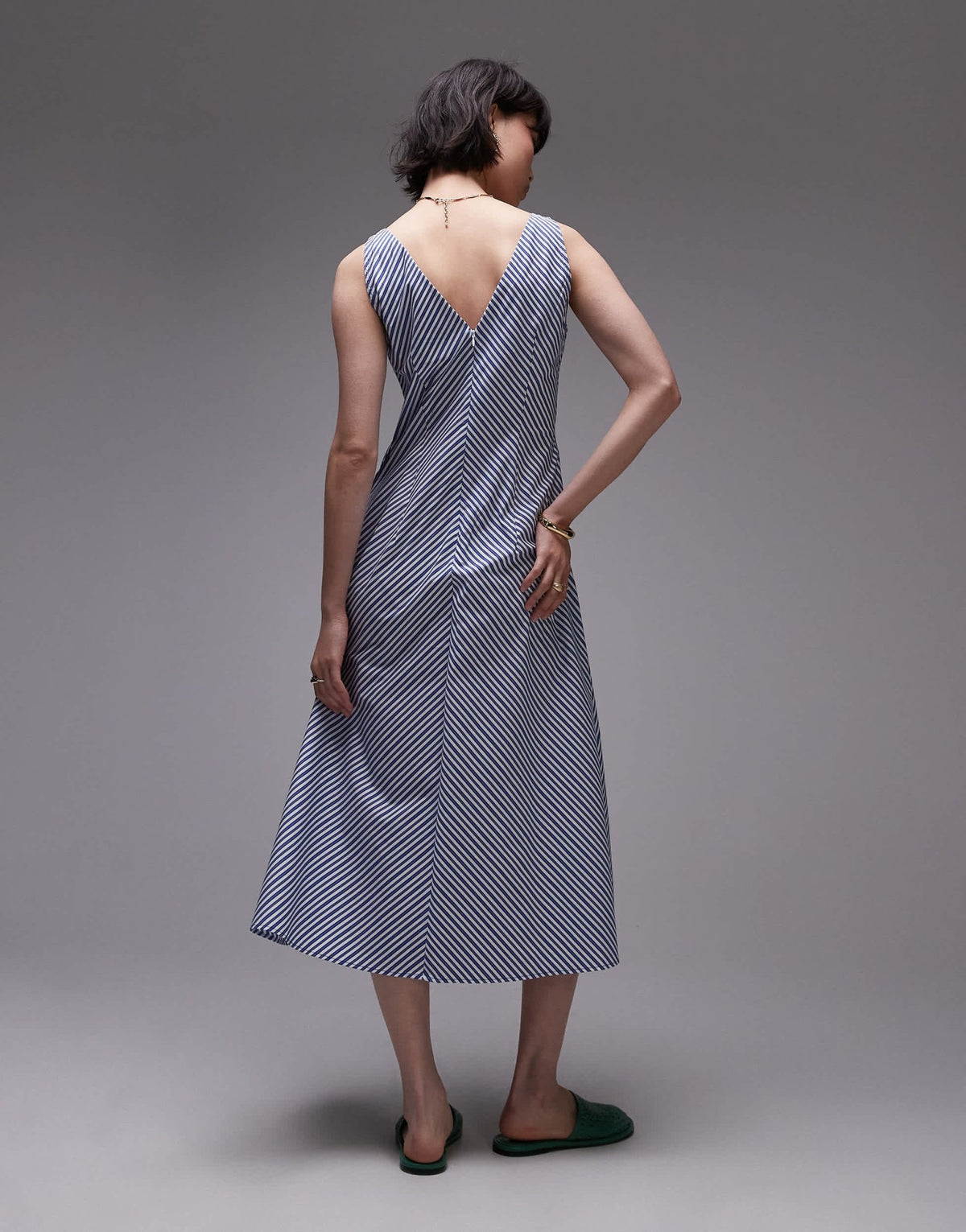 Mango v neck cotton midi dress in blue stripe - ASOS Sample Sale