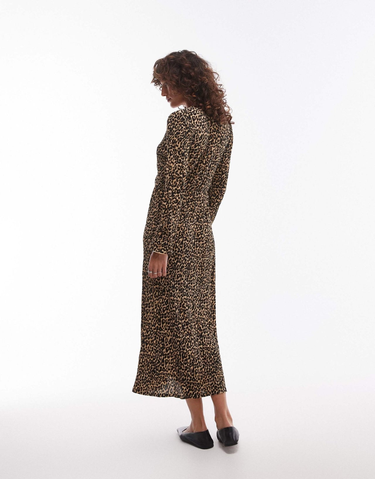Mango v - neck long sleeve leopard print midi dress in brown - ASOS Sample Sale
