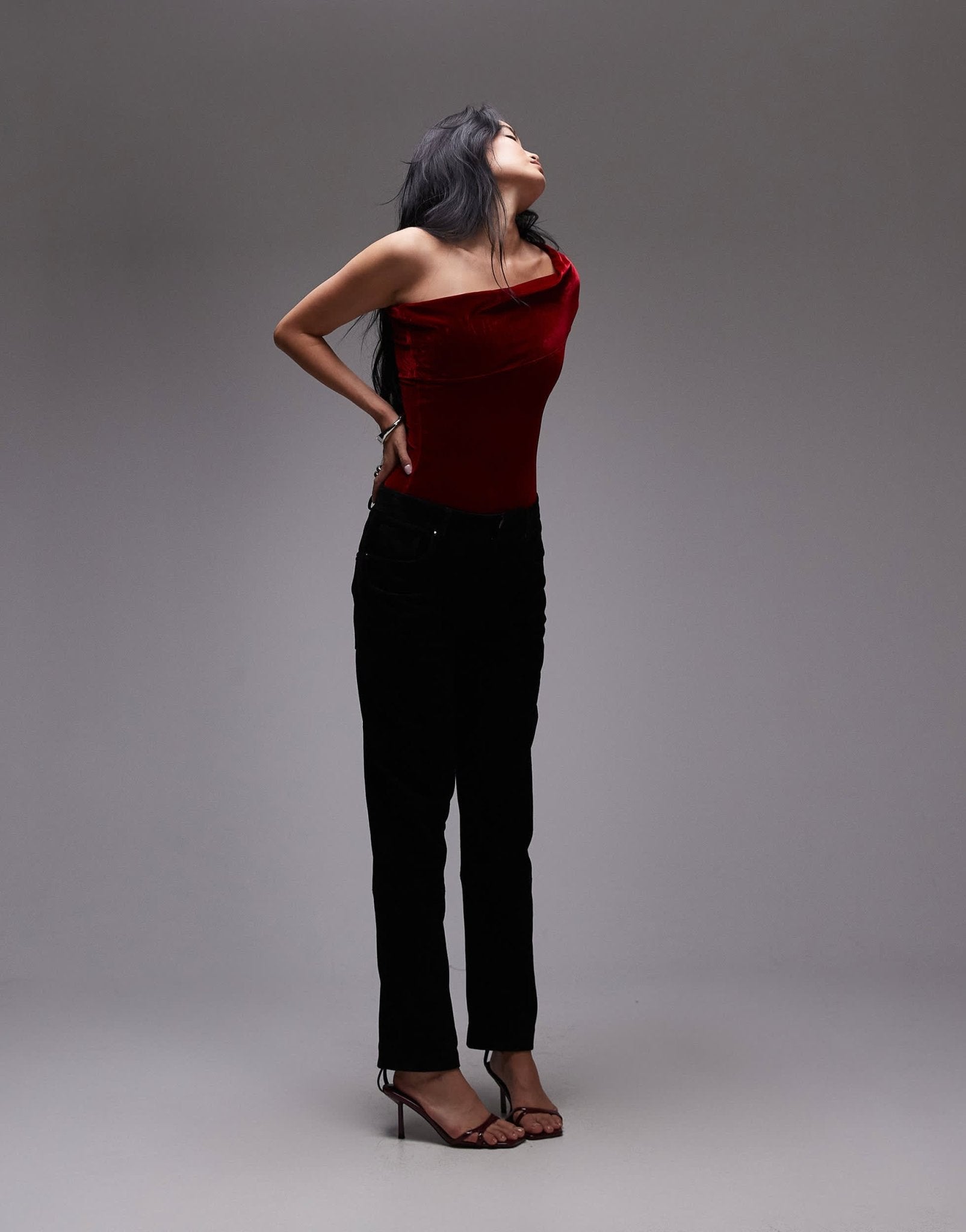Mango velvet one shoulder bodysuit in red - ASOS Sample Sale